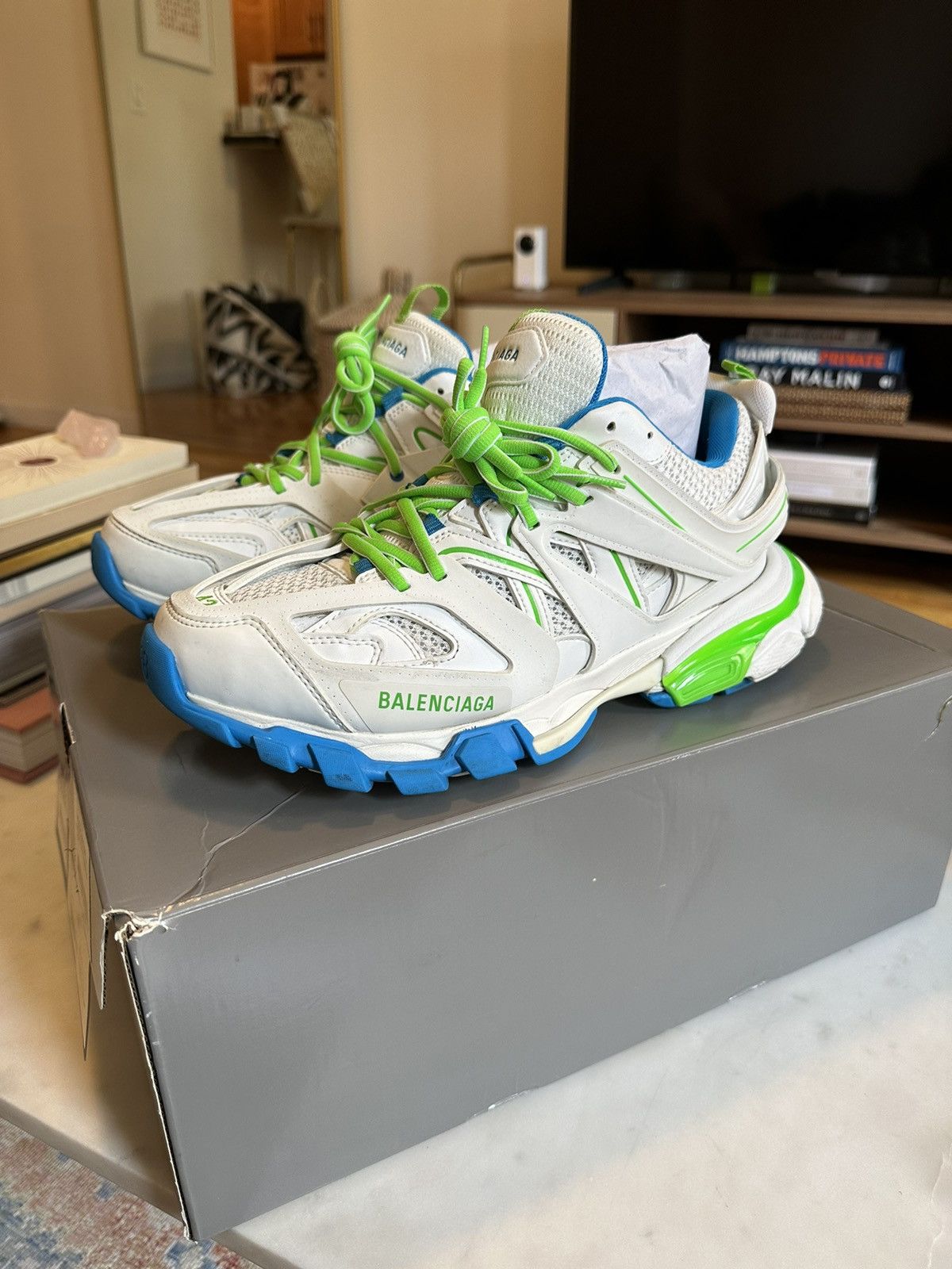 Balenciaga Balenciaga Men’s Track Sneakers Size 42 White Green Blue Size US 9.5 / EU 42-43 - 10 Thumbnail