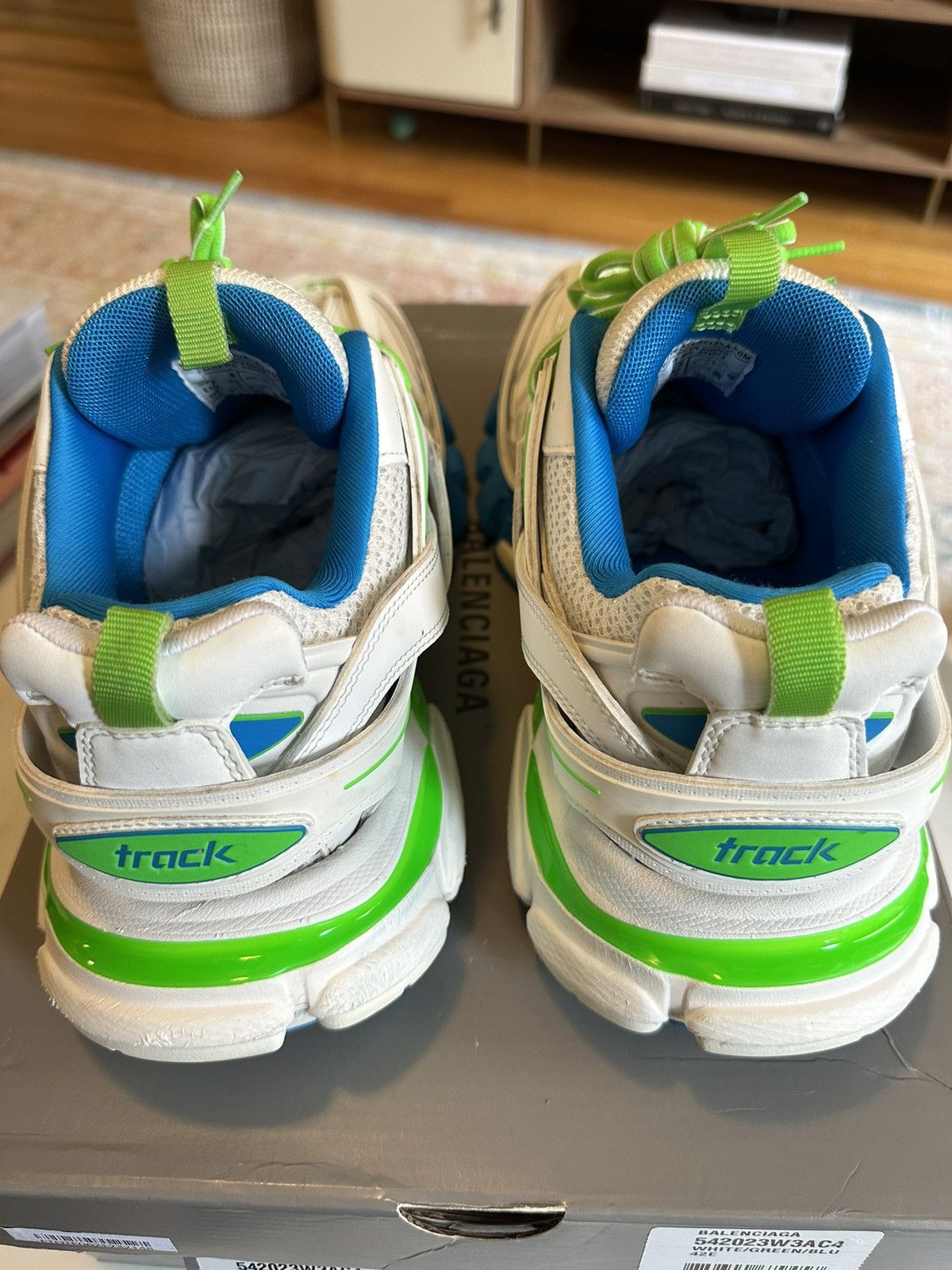 Balenciaga Balenciaga Men’s Track Sneakers Size 42 White Green Blue Size US 9.5 / EU 42-43 - 14 Thumbnail