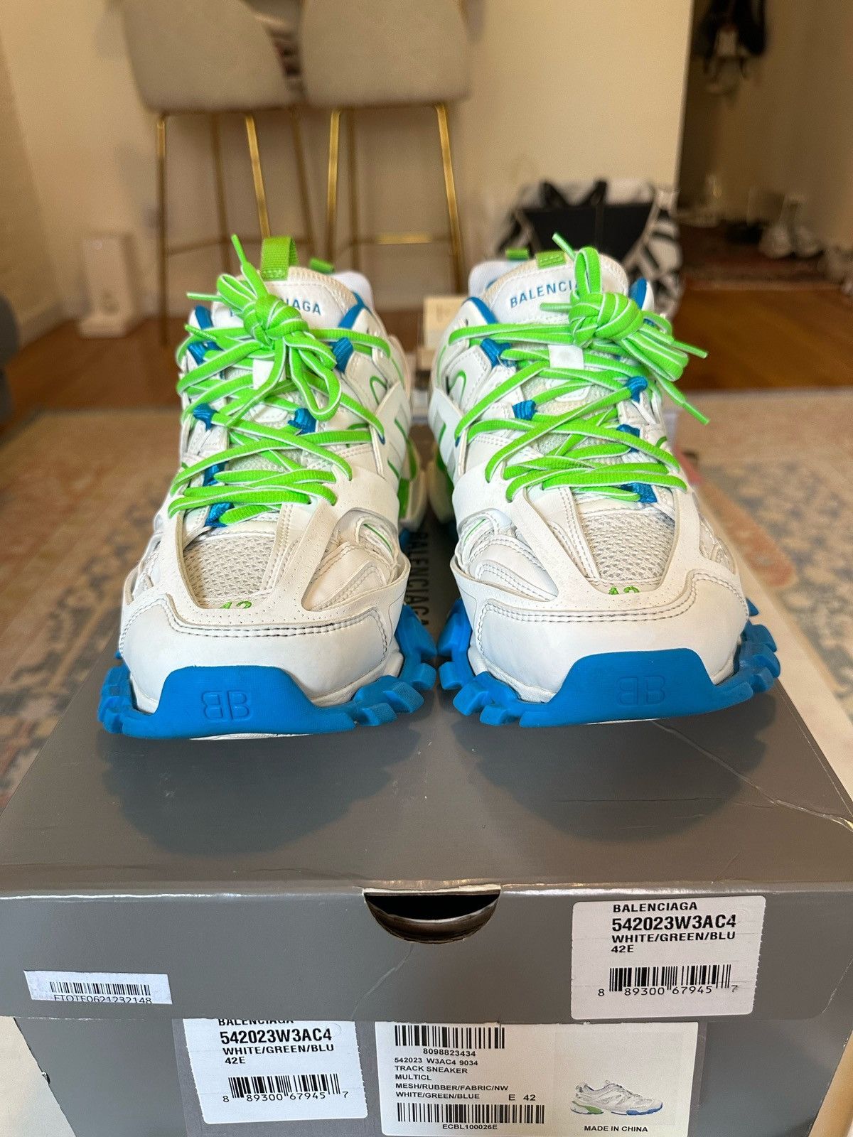 Balenciaga Balenciaga Men’s Track Sneakers Size 42 White Green Blue Size US 9.5 / EU 42-43 - 11 Thumbnail
