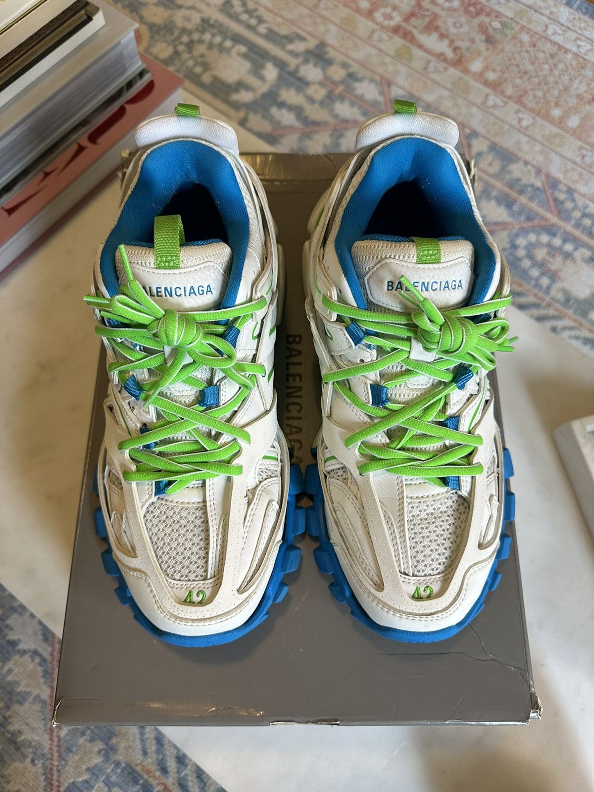 Balenciaga Balenciaga Men’s Track Sneakers Size 42 White Green Blue Size US 9.5 / EU 42-43 - 5 Thumbnail