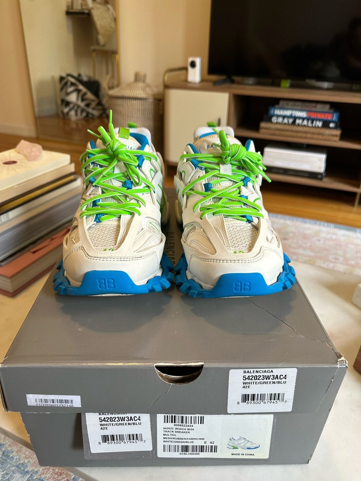 Balenciaga Balenciaga Men’s Track Sneakers Size 42 White Green Blue Size US 9.5 / EU 42-43 - 4 Thumbnail