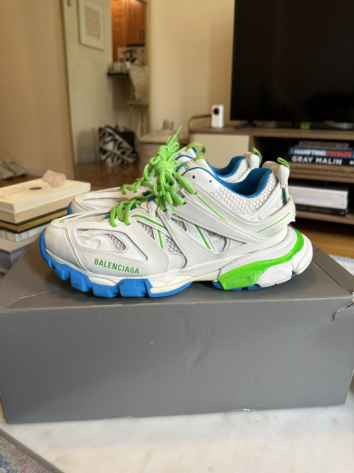Balenciaga Balenciaga Men’s Track Sneakers Size 42 White Green Blue Size US 9.5 / EU 42-43 - 3 Thumbnail