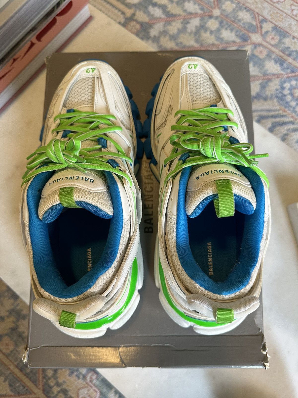 Balenciaga Balenciaga Men’s Track Sneakers Size 42 White Green Blue Size US 9.5 / EU 42-43 - 6 Thumbnail