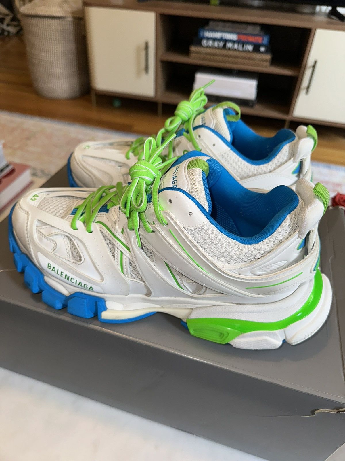 Balenciaga Balenciaga Men’s Track Sneakers Size 42 White Green Blue Size US 9.5 / EU 42-43 - 7 Thumbnail
