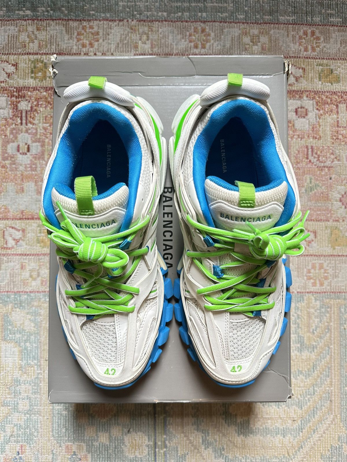 Balenciaga Balenciaga Men’s Track Sneakers Size 42 White Green Blue Size US 9.5 / EU 42-43 - 12 Thumbnail