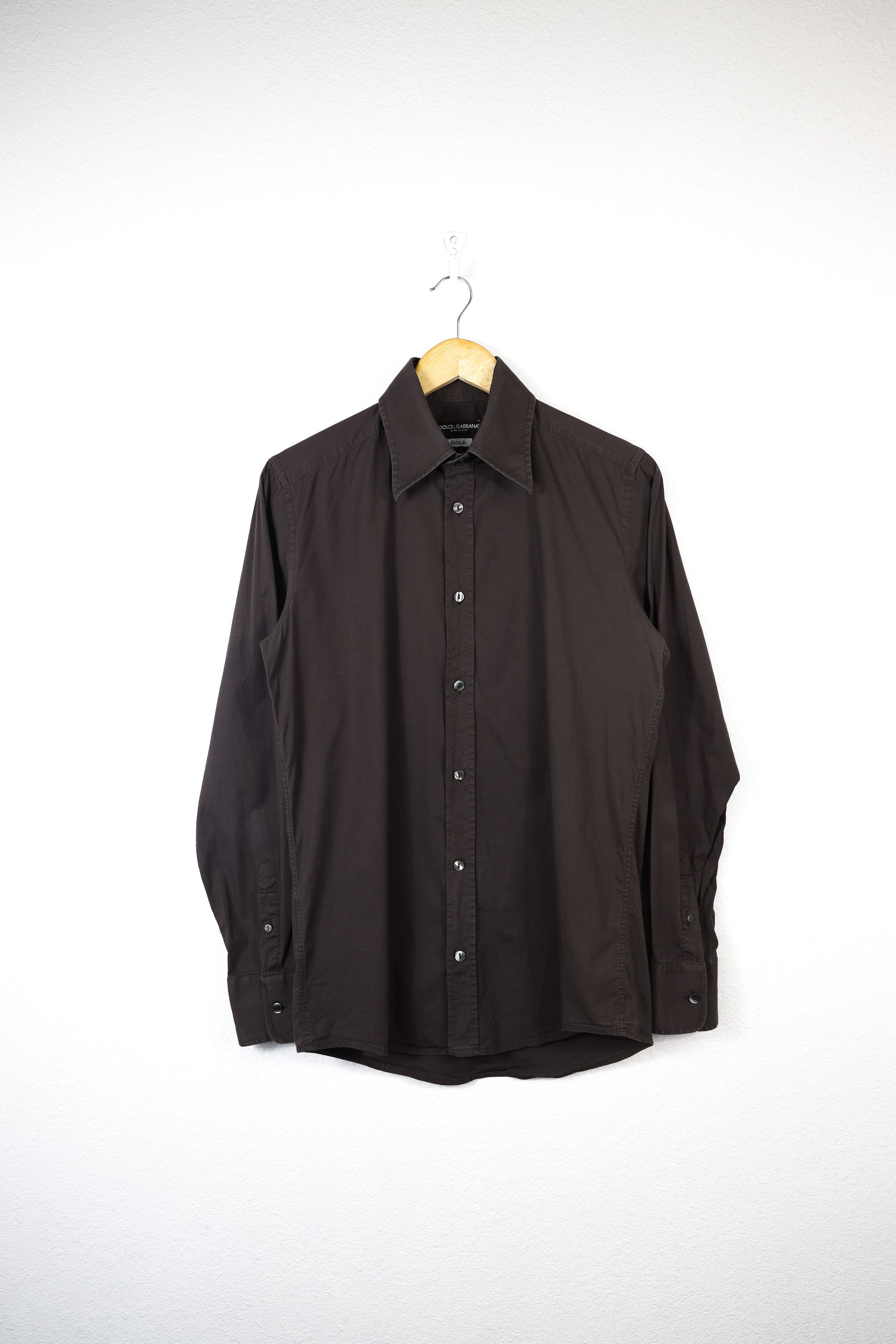 Dolce & Gabbana Dolce & Gabbana GOLD Sleeve Logo Dark Brown Formal Shirt Size US S / EU 44-46 / 1 - 1 Thumbnail