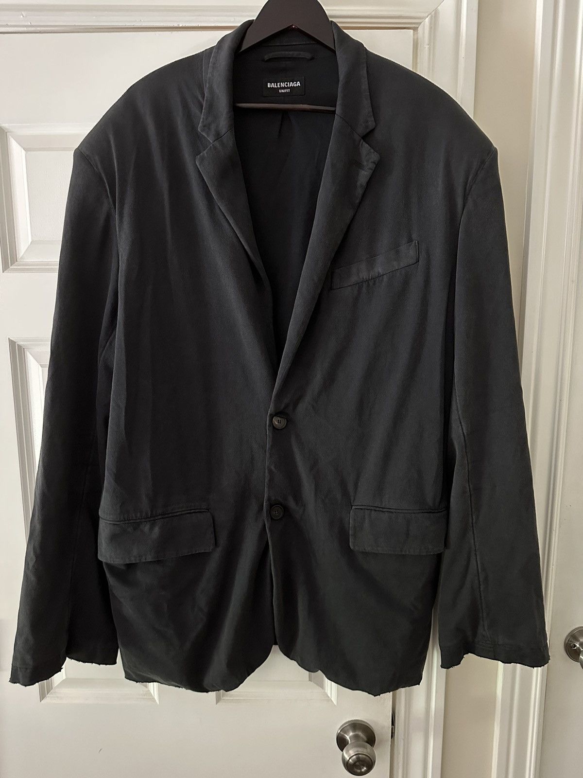 image of Balenciaga Fw21 Distresses Jersey Blazer in Washed Black, Men's (Size XS)