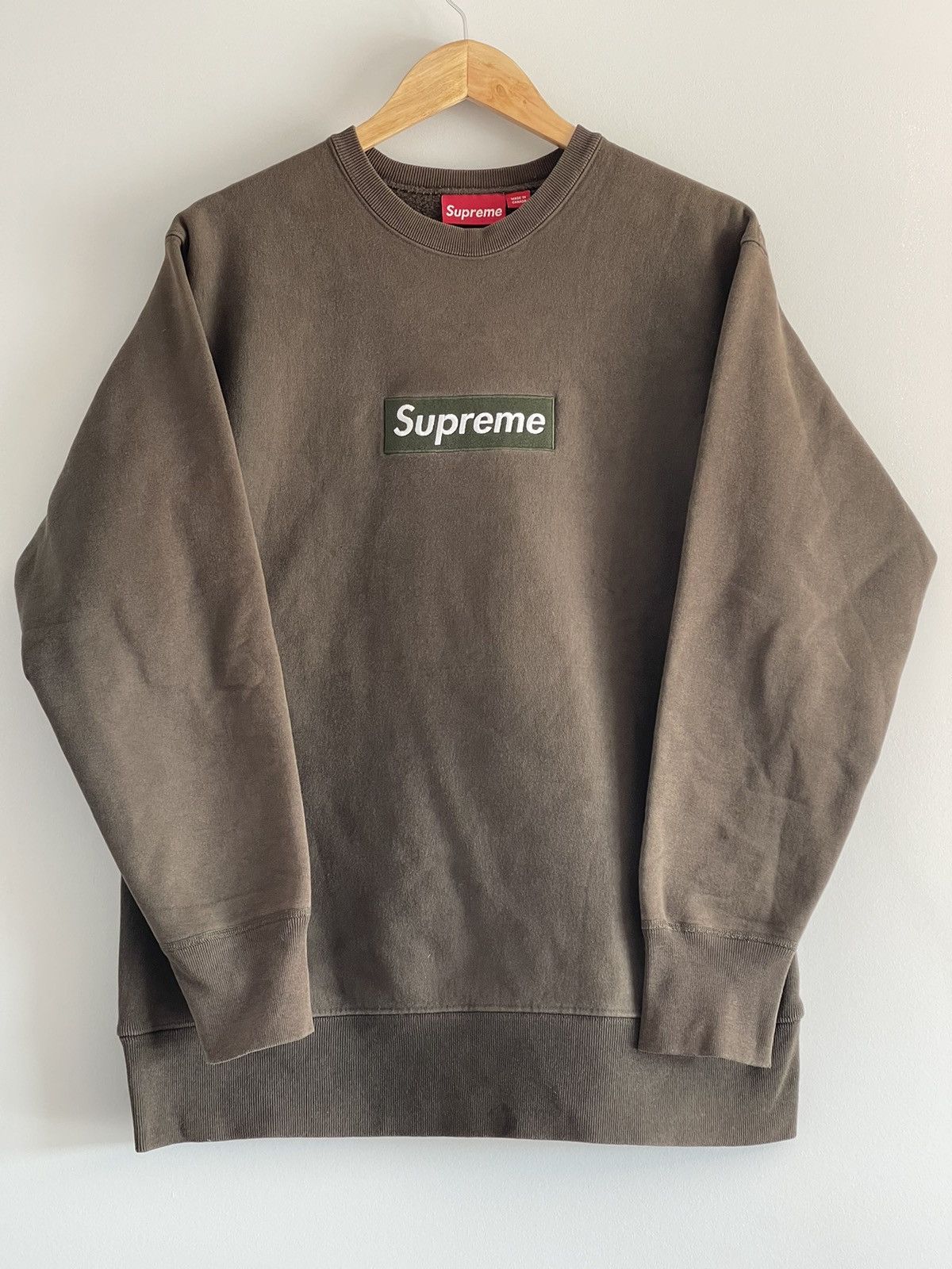 Supreme 1999 Supreme Olive Brown Box Logo Crewneck | Grailed