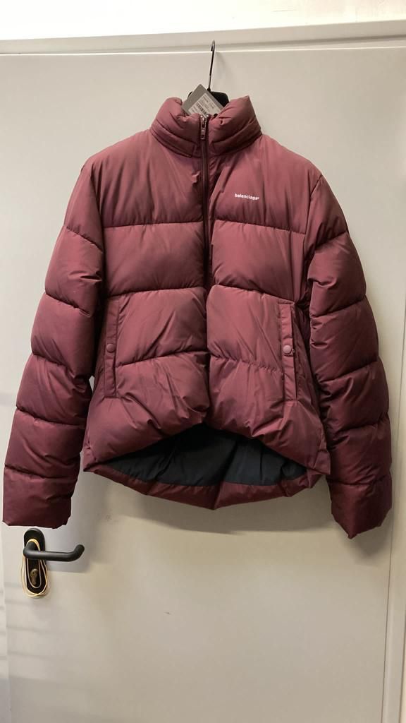 image of Balenciaga C Puffer Coat in Burgandy, Men's (Size Small)