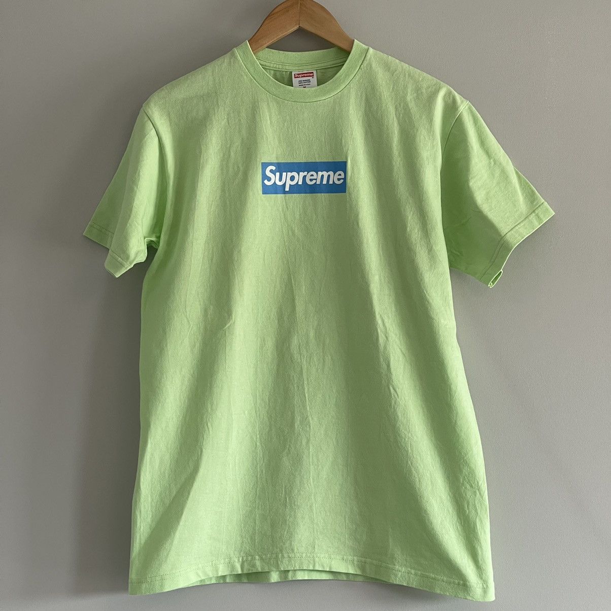 image of 2006 Supreme Lime Blue Box Logo Tee in Blue Green, Men's (Size Medium)