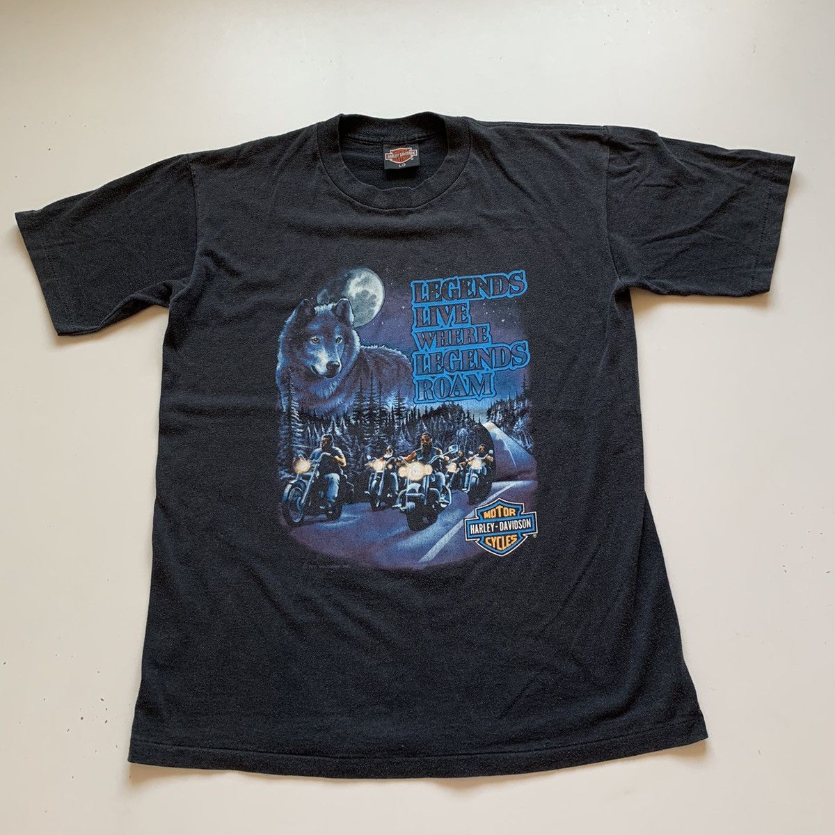 image of 90's Harley Davidson Legends T Shirt Single Stitched in Black, Men's (Size Large)