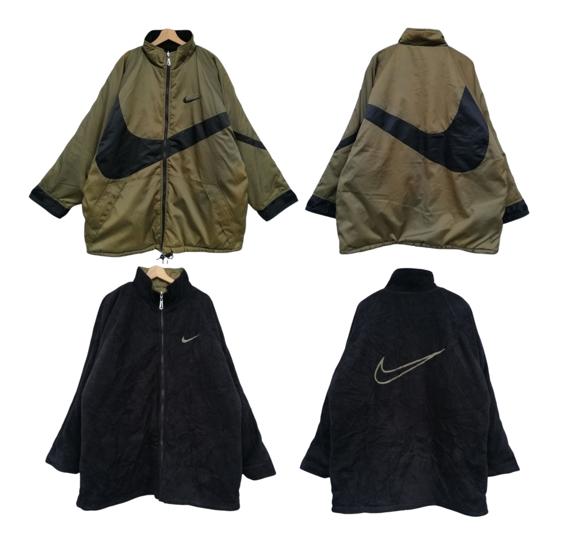 Nike Vintage Nike Big Swoosh Reversible Nylon Fleece Jacket Size US XL / EU 56 / 4 - 1 Thumbnail