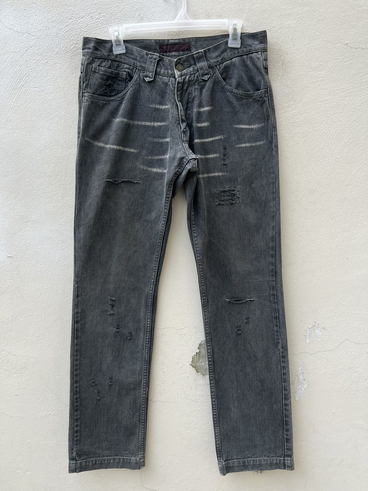 TMT Vintage TMT Japan Rips Distressed Sun Fade Black Denim Jeans Size US 31 - 6 Thumbnail