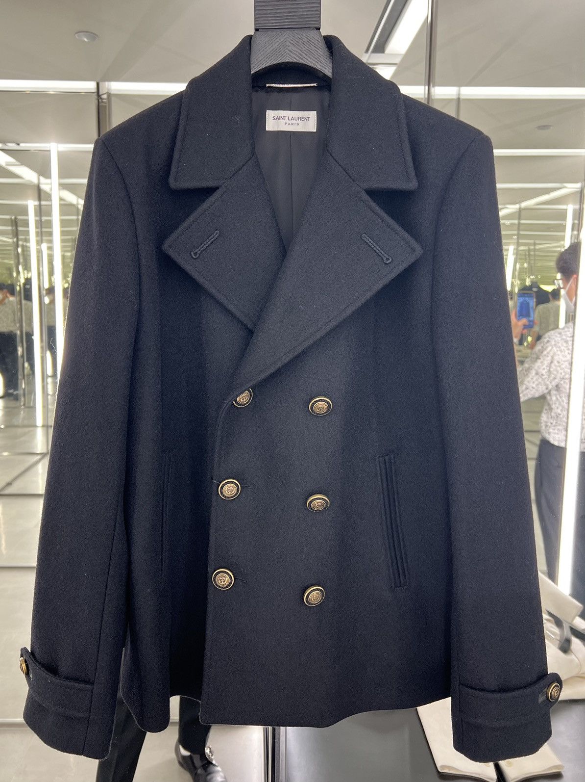 image of Saint Laurent Paris Fw20 Double Breasted Peacoat Sz46/48/52 in Black, Men's (Size Medium)