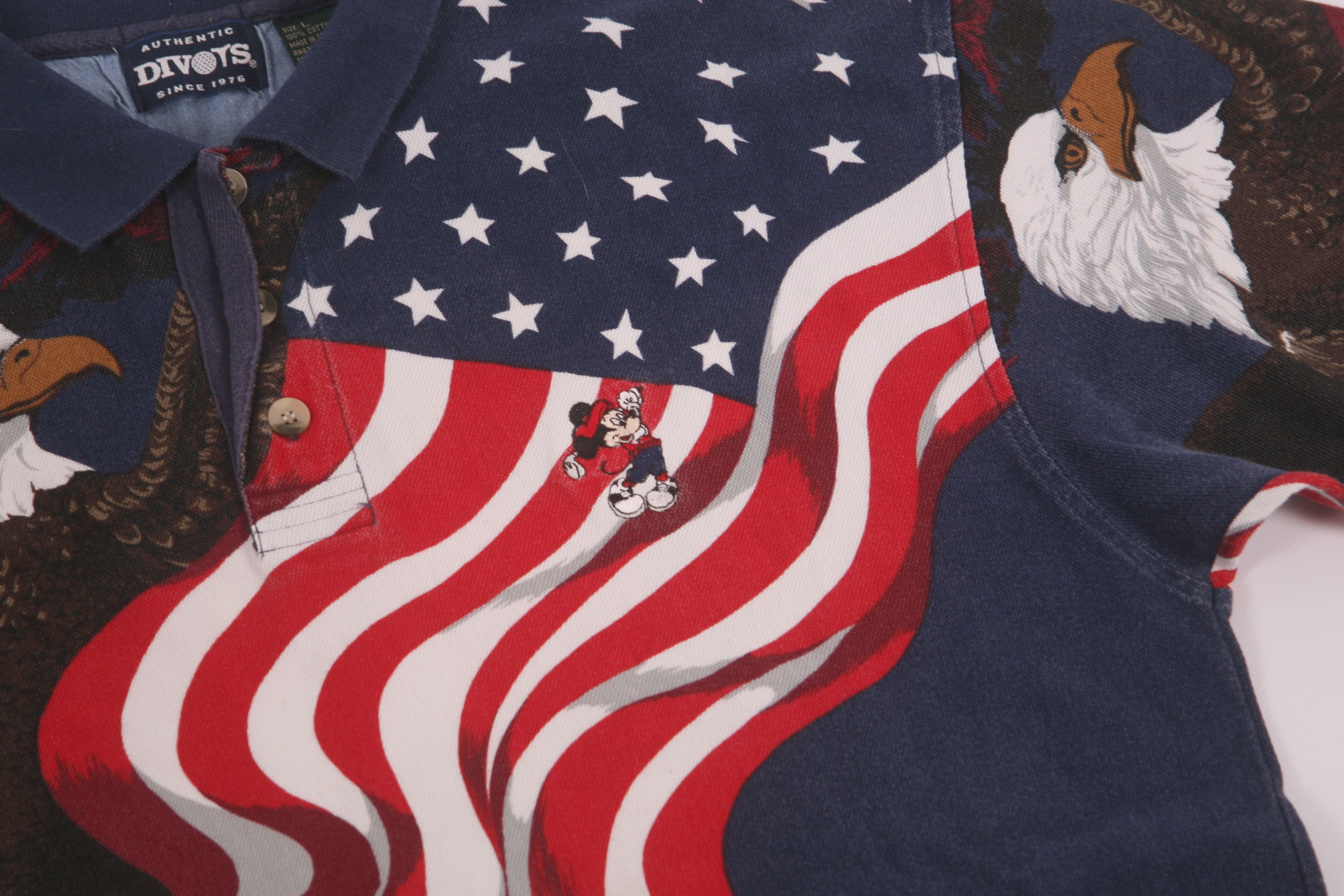 Disney RARE 1996 Divots x Disney Mickey Golf USA Flag Polo Shirt Size US XL / EU 56 / 4 - 3 Thumbnail