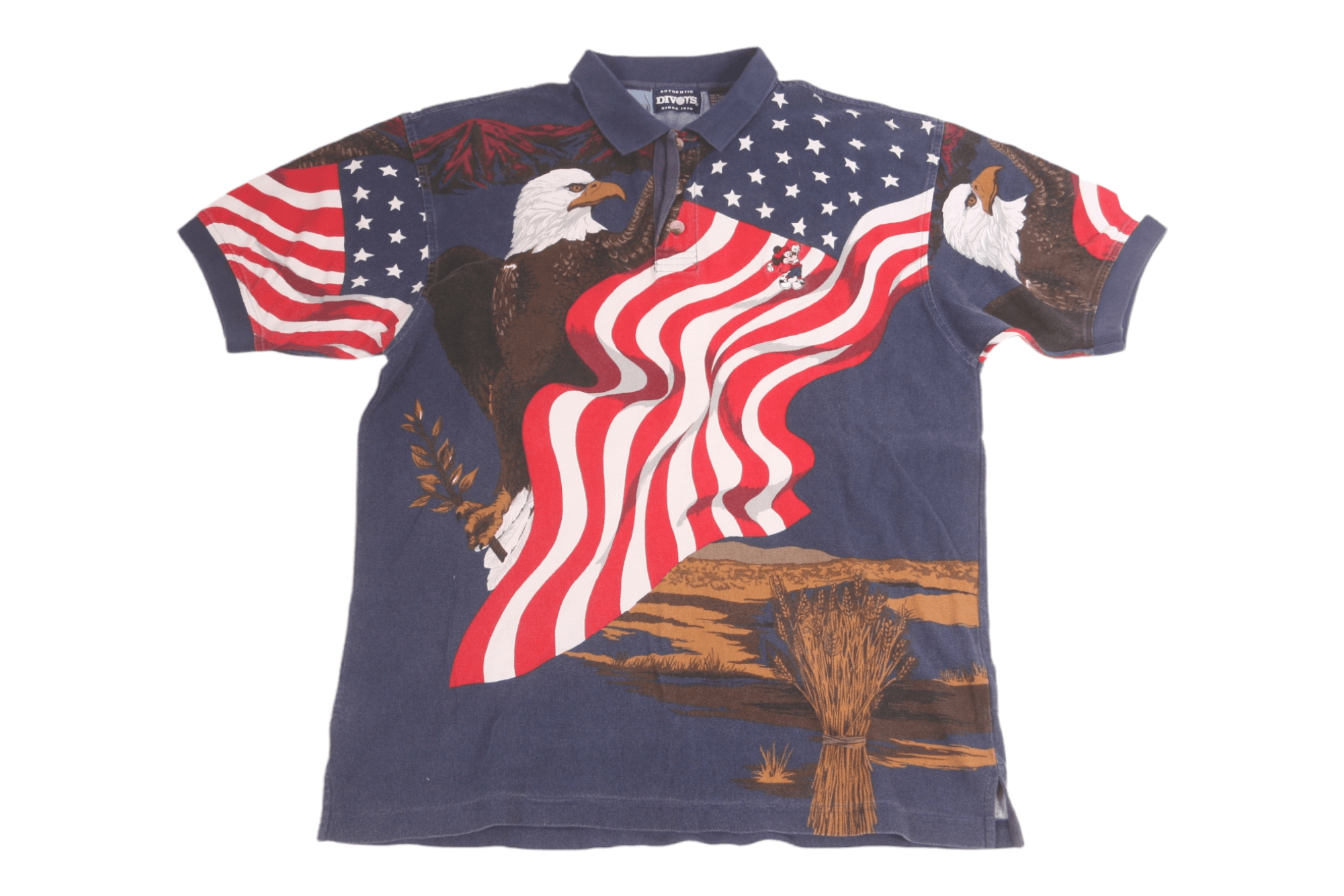 Disney RARE 1996 Divots x Disney Mickey Golf USA Flag Polo Shirt Size US XL / EU 56 / 4 - 1 Thumbnail