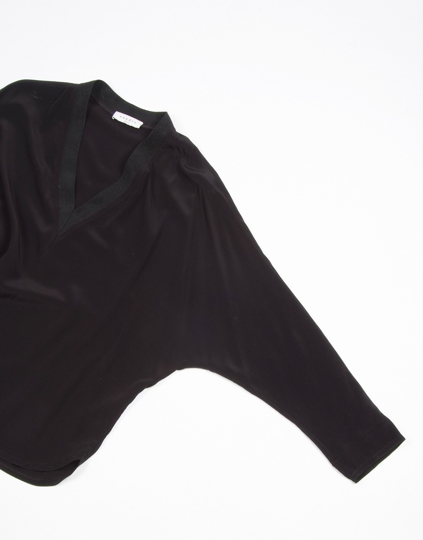 Sandro Wmns Sandro Silk V Neck Blouse Shirt Black Size L / US 10 / IT 46 - 3 Thumbnail