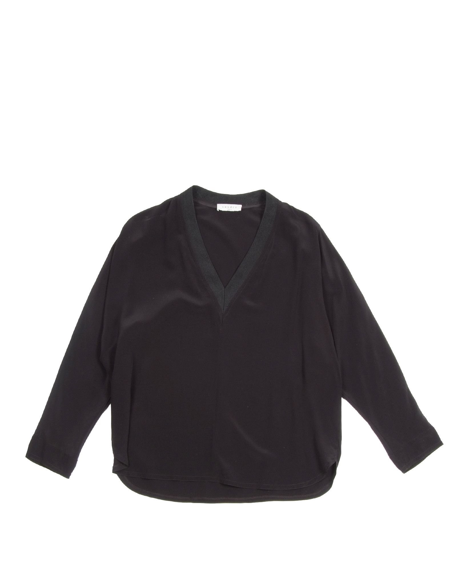 Sandro Wmns Sandro Silk V Neck Blouse Shirt Black Size L / US 10 / IT 46 - 1 Thumbnail