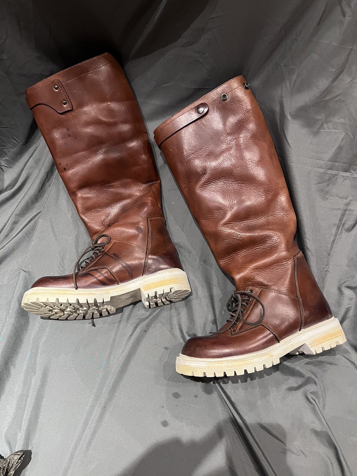 image of 「」Rick Owens Moody Thick Leather Elephant Cop Boots in Brown, Men's (Size 8)