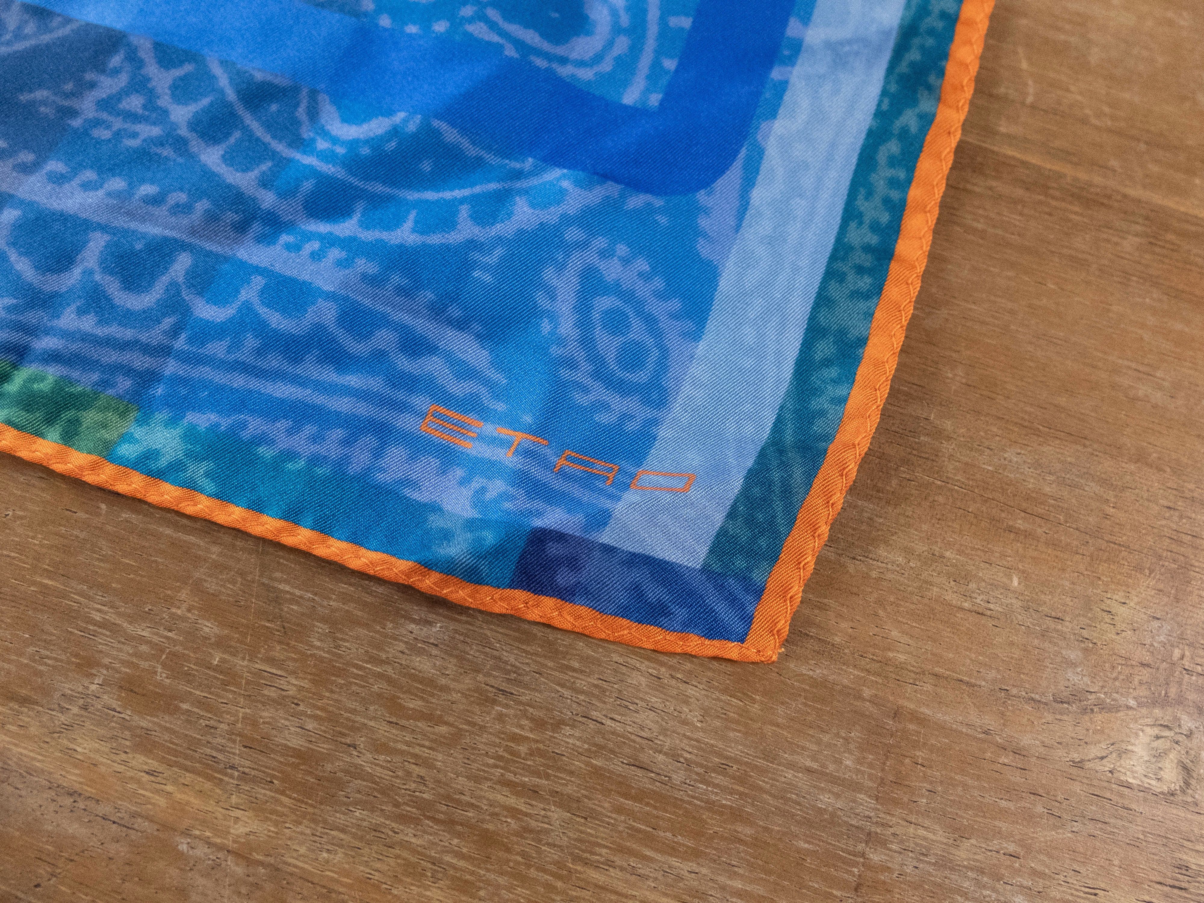 Etro ETRO Milano blue lettering paisley print silk pocket square Size ONE SIZE - 2 Thumbnail