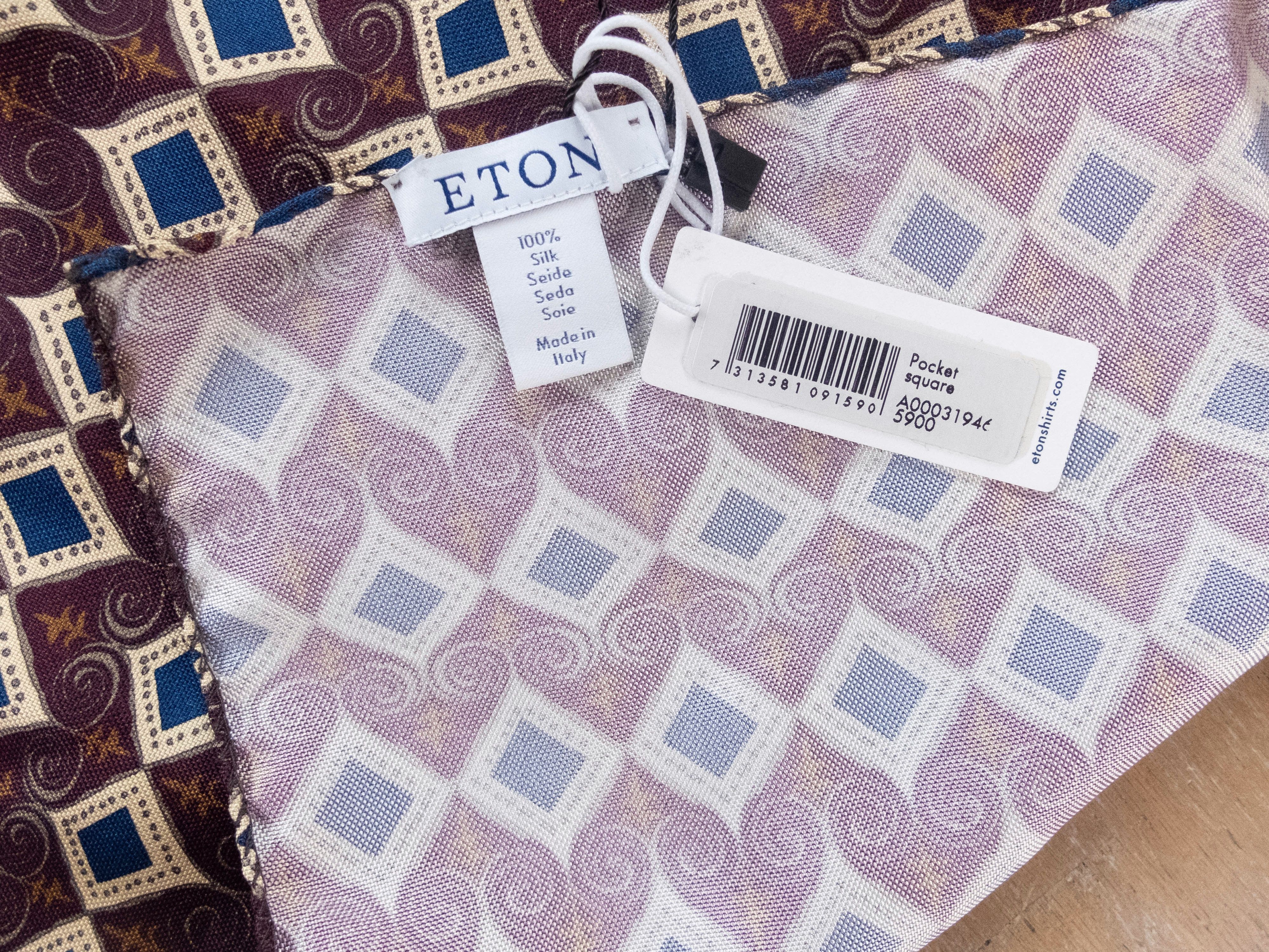 Eton ETON Sweden burgundy blue geometric print silk pocket square Size ONE SIZE - 3 Thumbnail
