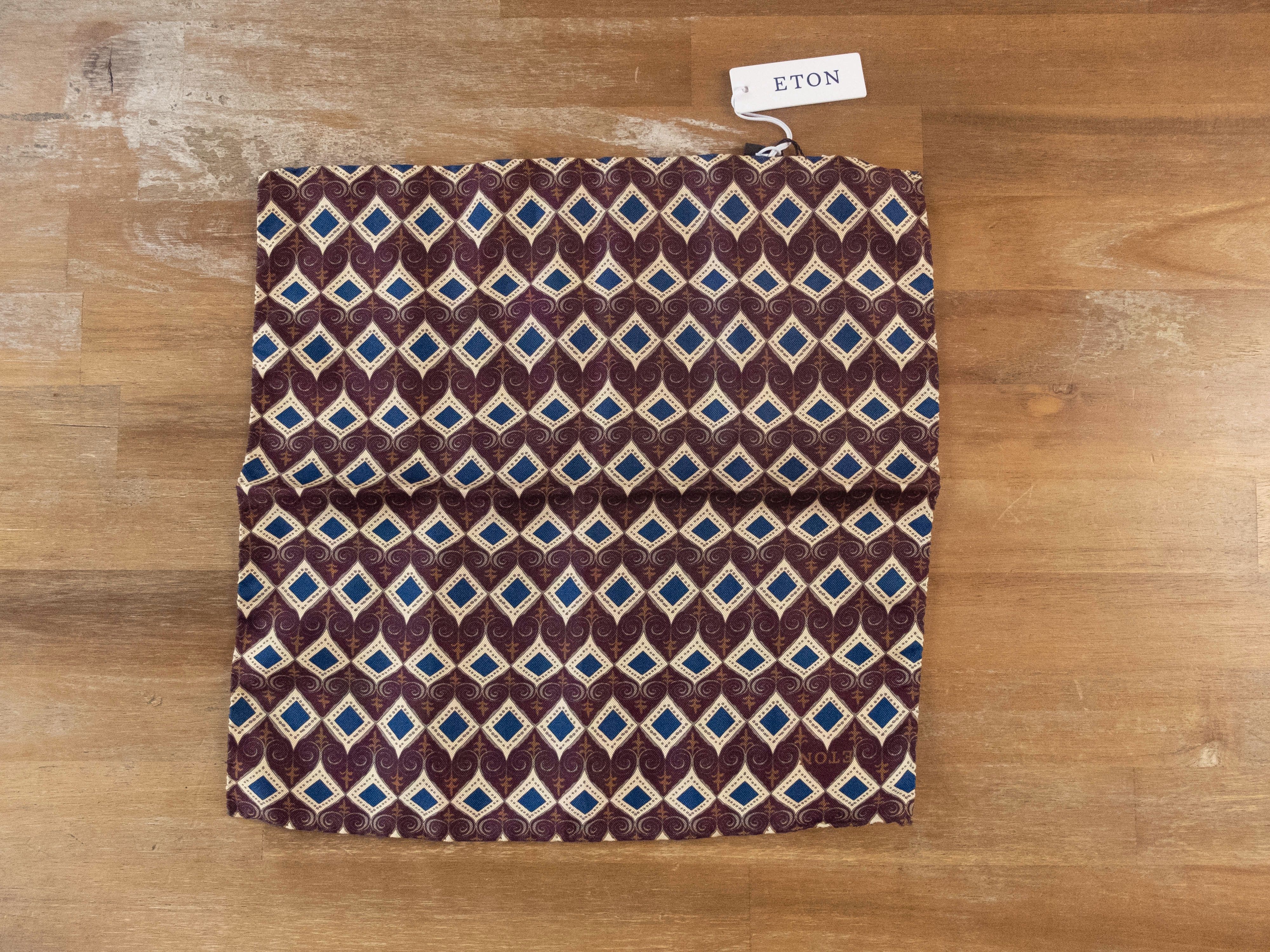 Eton ETON Sweden burgundy blue geometric print silk pocket square Size ONE SIZE - 1 Thumbnail