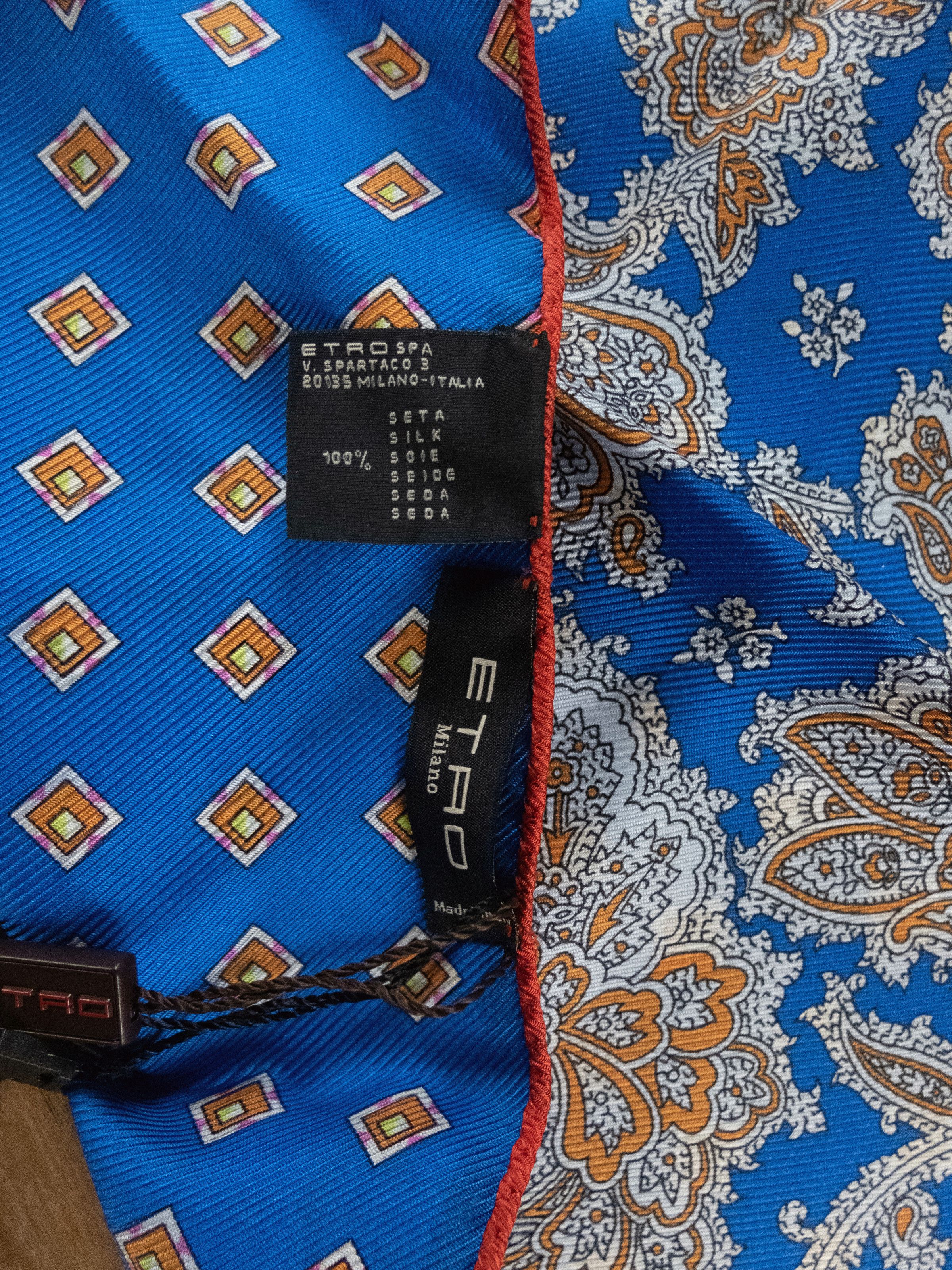 Etro ETRO blue red reversible paisley motif silk pocket square Size ONE SIZE - 3 Thumbnail