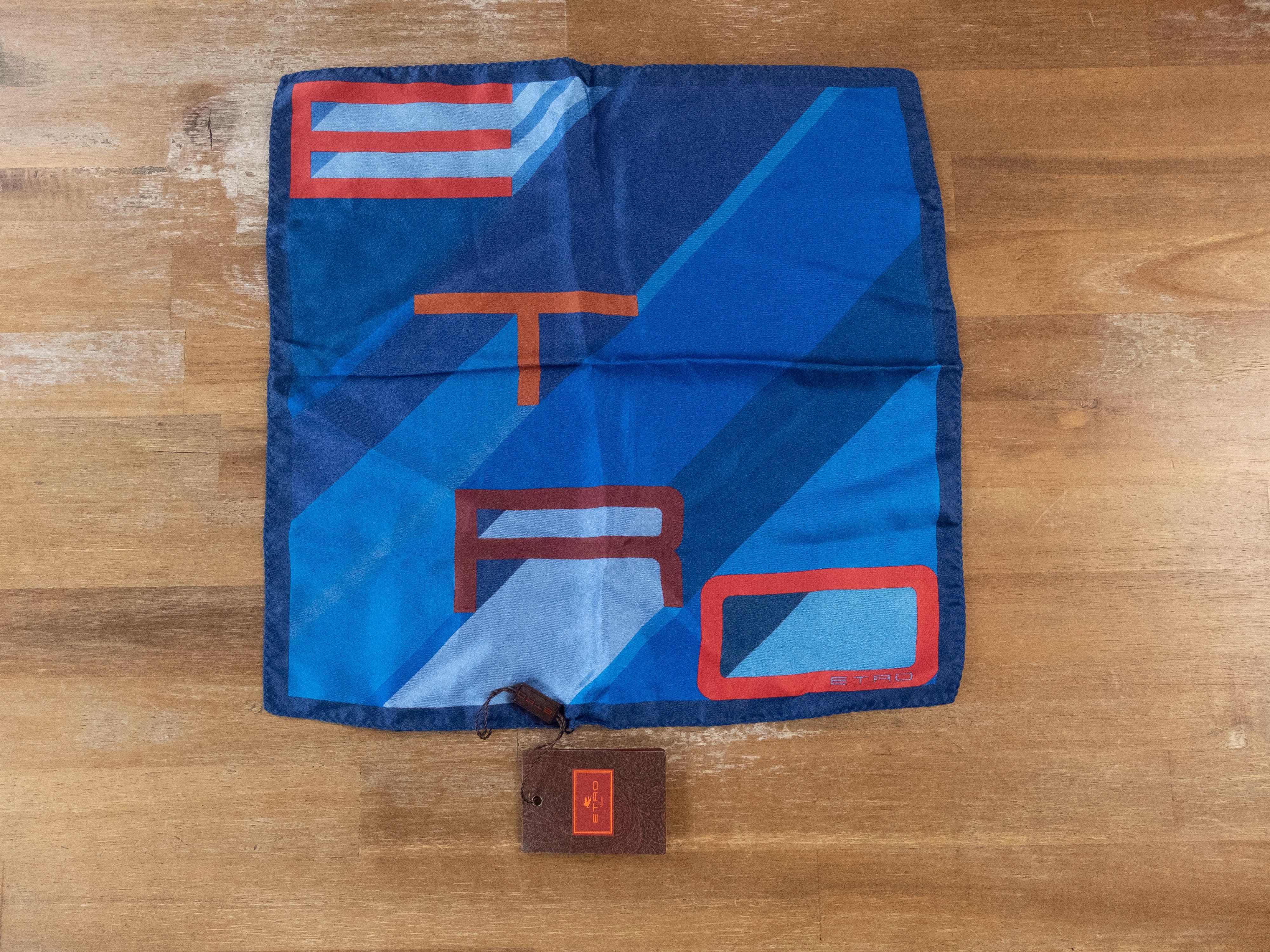 Etro ETRO blue lettering print silk pocket square authentic Size ONE SIZE - 1 Thumbnail