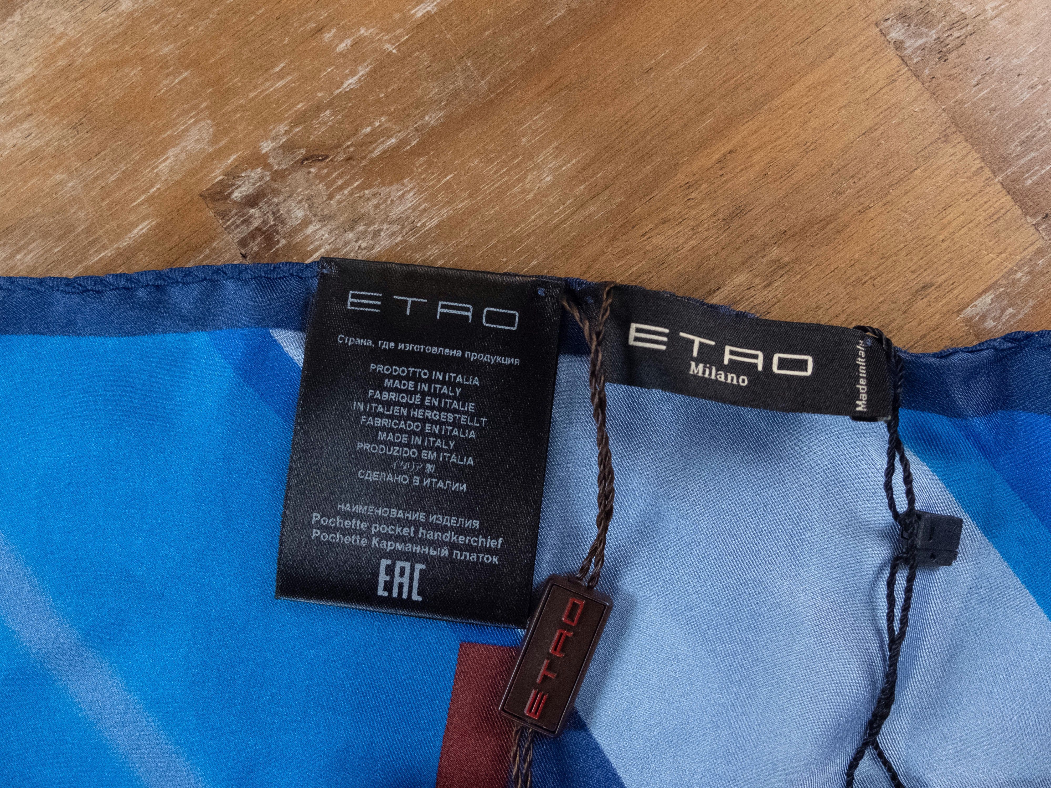 Etro ETRO blue lettering print silk pocket square authentic Size ONE SIZE - 4 Thumbnail