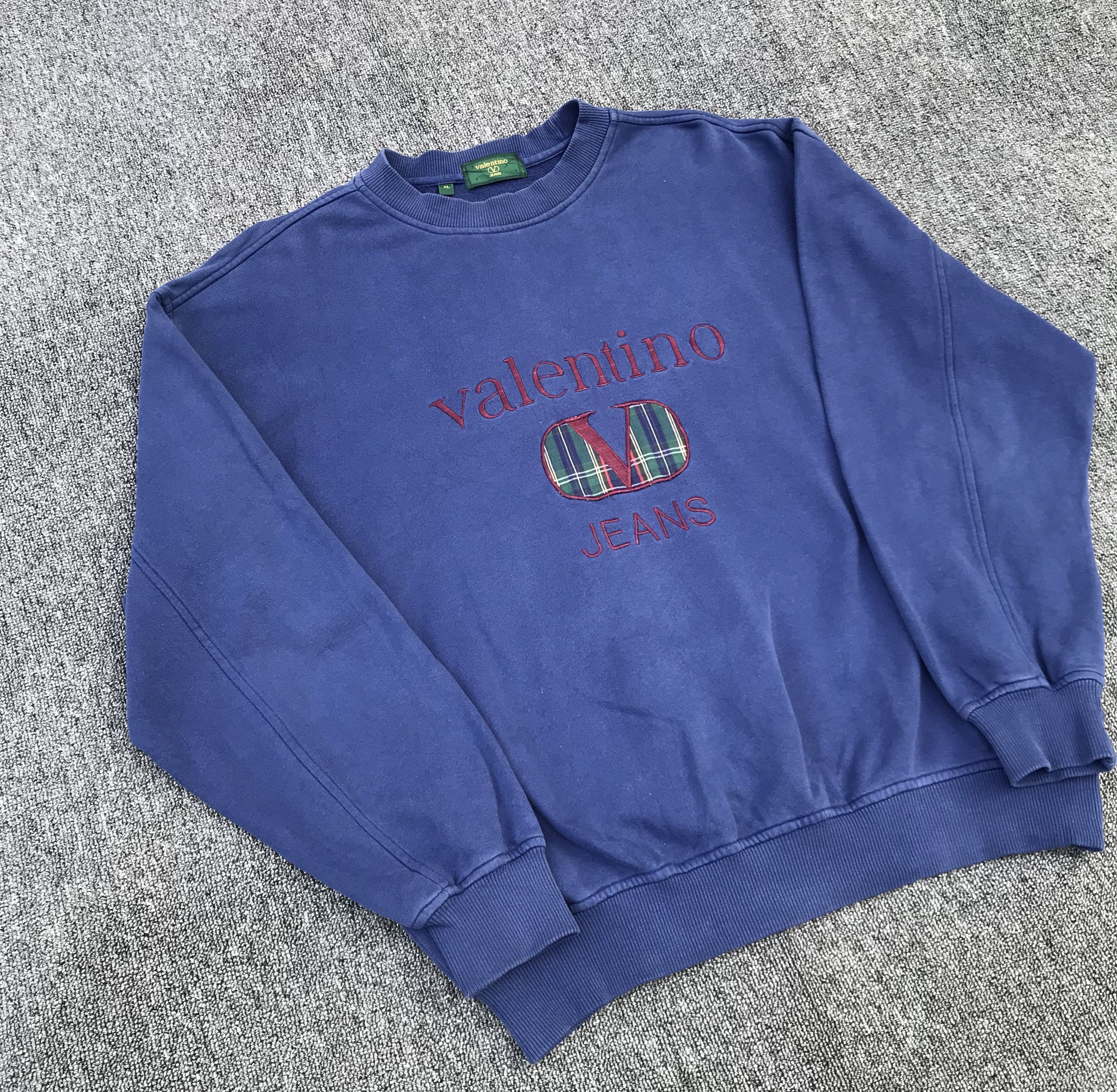 image of Vintage Valentino Blue Faded Crewneck Embroidered Logo, Men's (Size XL)