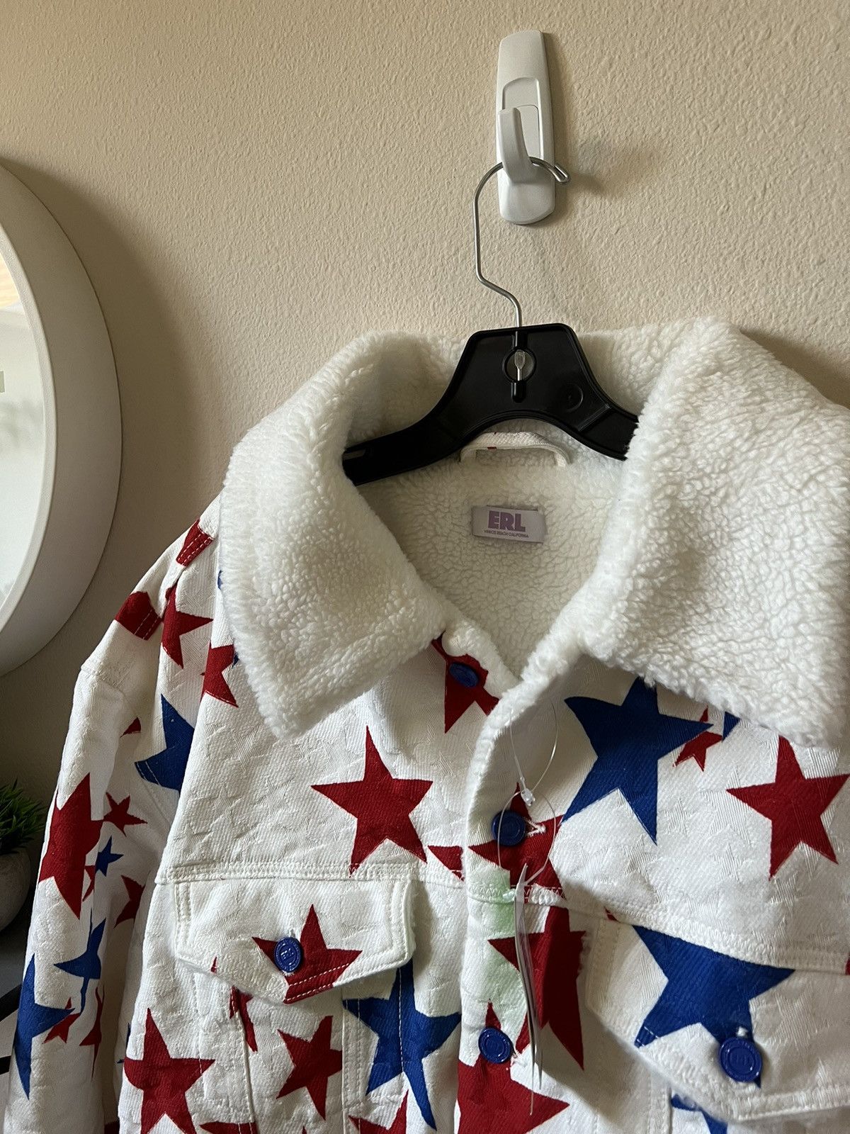 ERL ERL White Star Faux Shearling Lined Denim Jacket Size US L / EU 52-54 / 3 - 6 Thumbnail