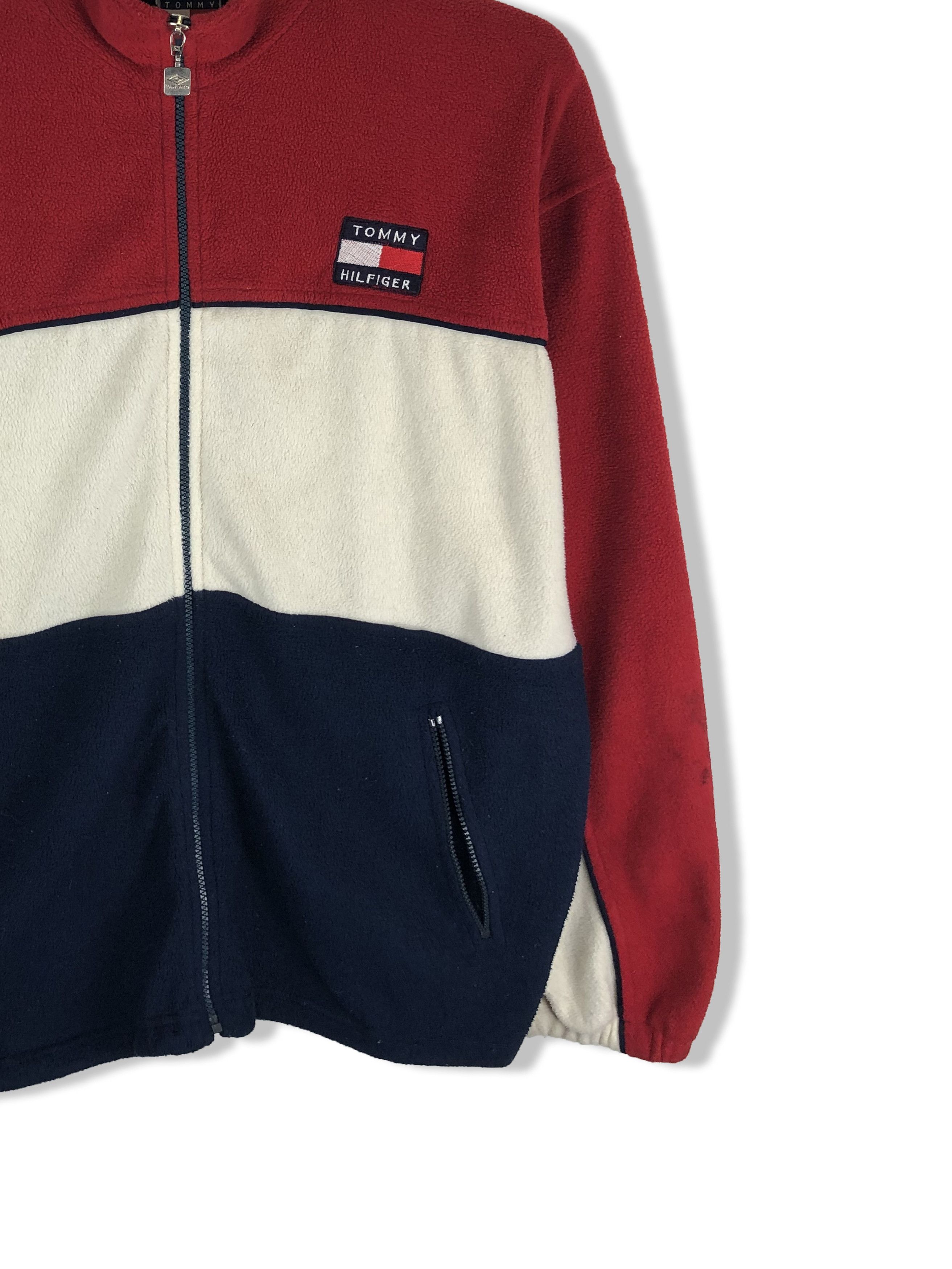 Tommy Hilfiger 90s Vintage TOMMY HILFIGER Red White Blue Fleece M158 Size US XXL / EU 58 / 5 - 2 Thumbnail
