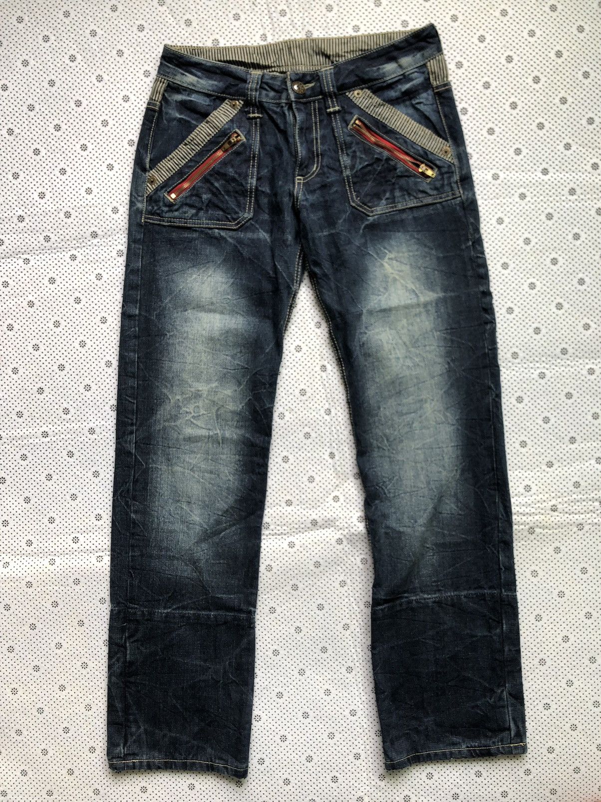 image of Hysteric Glamour Back & Faith Distressed Jeans in Blue Distressed, Men's (Size 30)