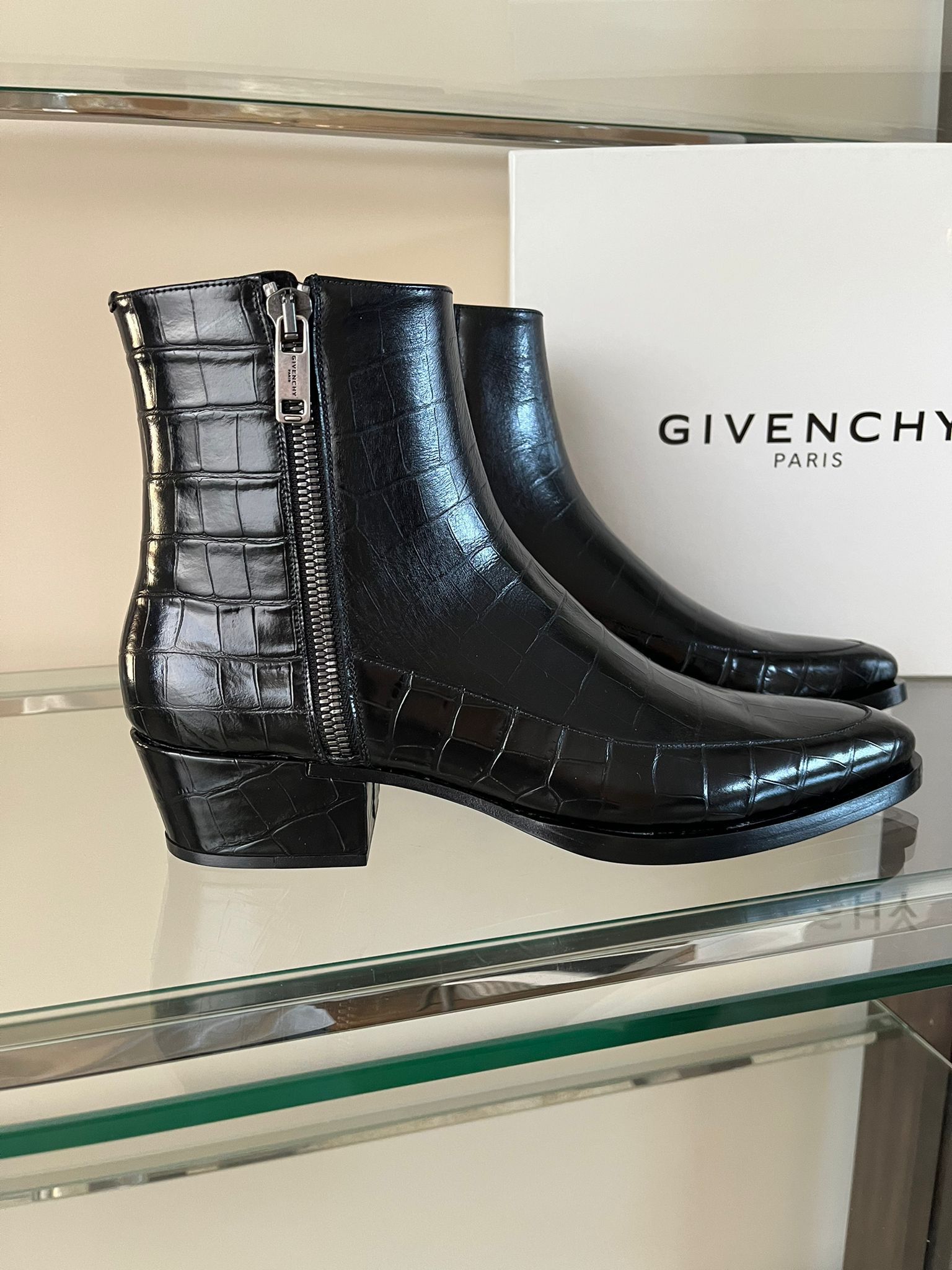 image of Givenchy Croc Embossed Zipper Boots In Black, Men's (Size 12)