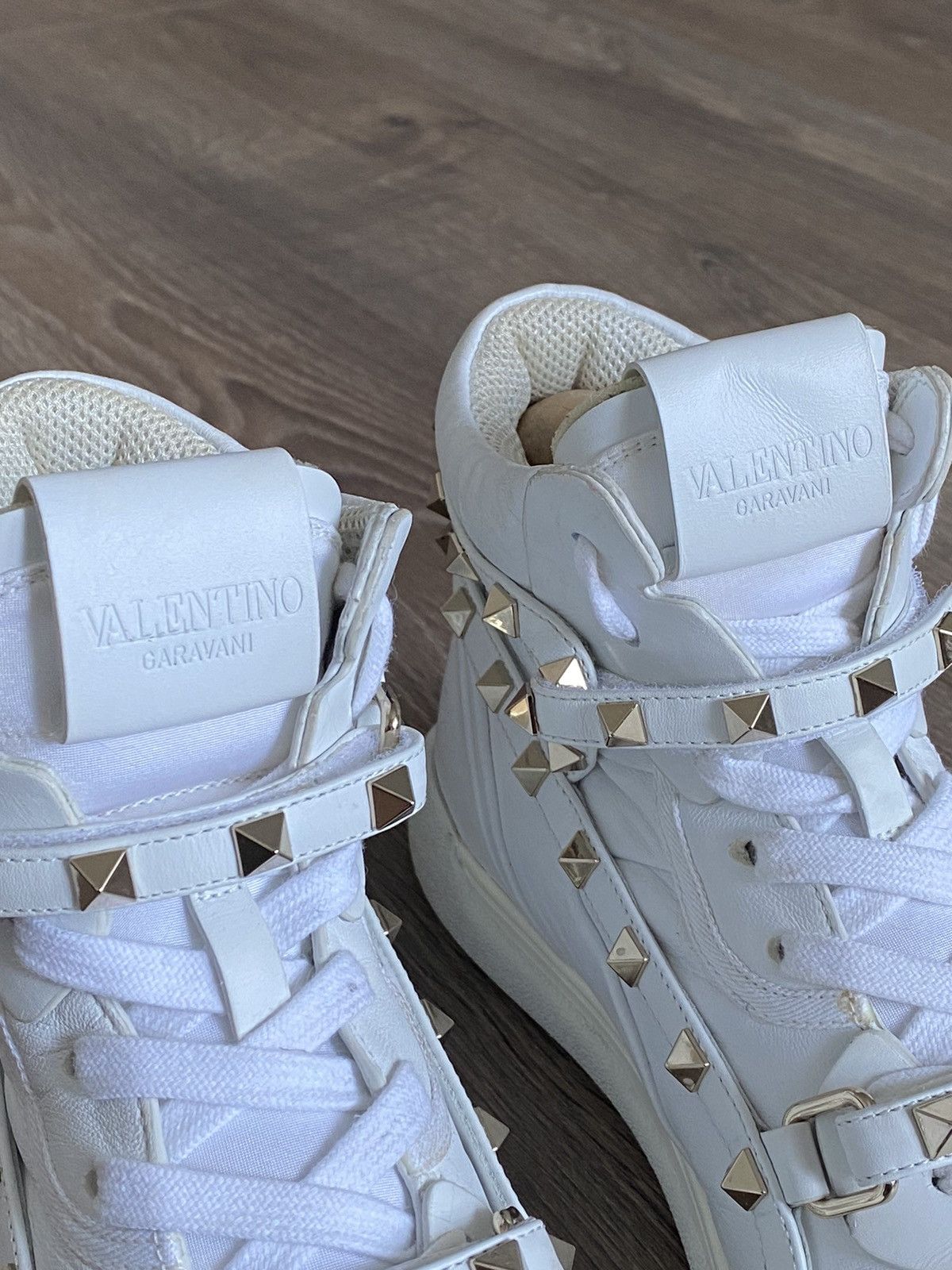 Valentino Valentino White Leather Rockstud Amor High Top Trainers Size US 7 / IT 37 - 6 Thumbnail