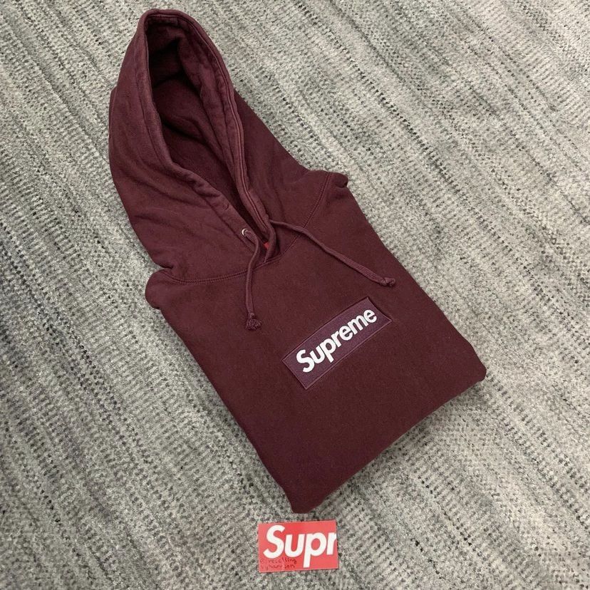 image of Supreme 2011 Burgundy Box Logo Hoodie, Men's (Size Small)