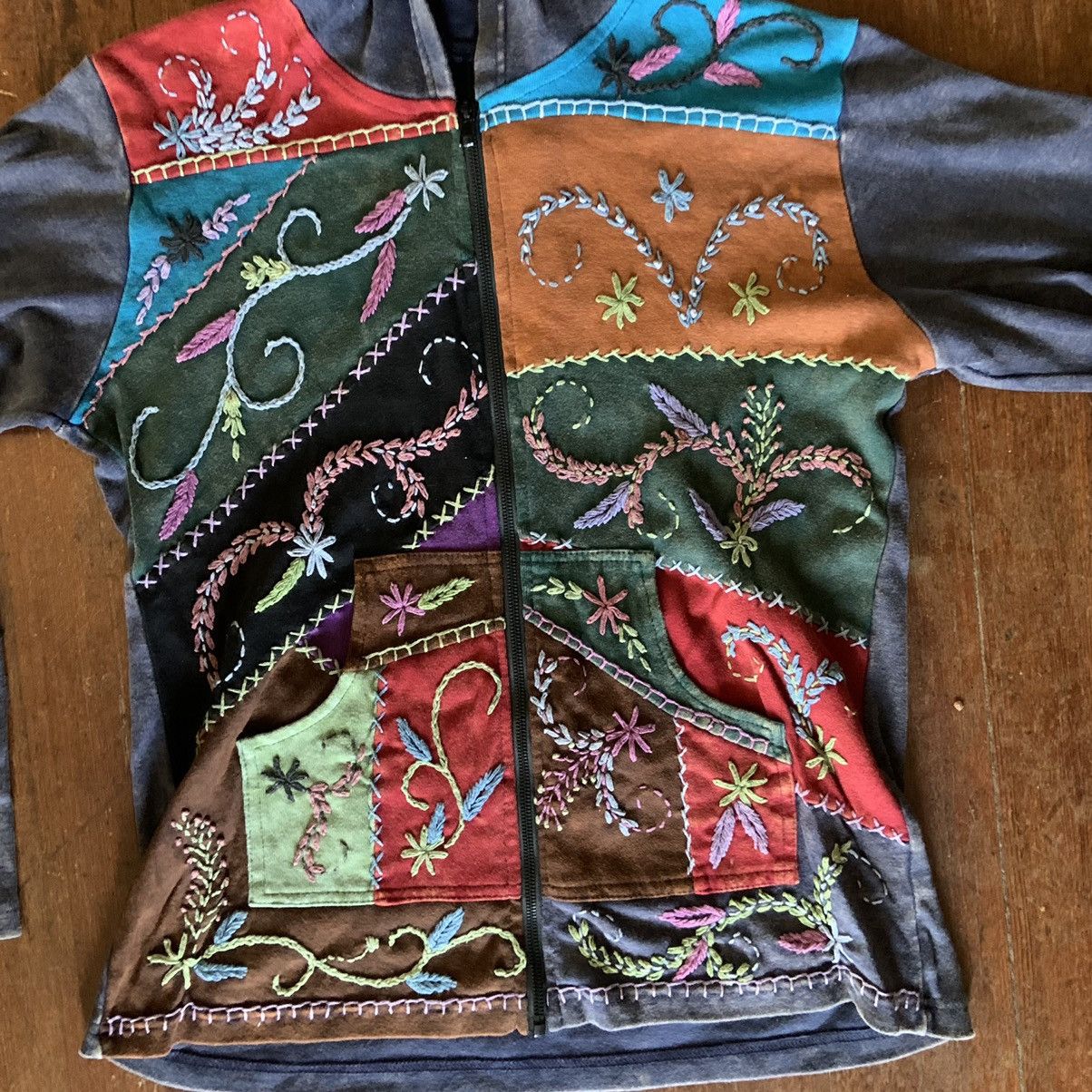 Vintage Patchwork Style Zip Up Hoodie Size US M / EU 48-50 / 2 - 2 Thumbnail