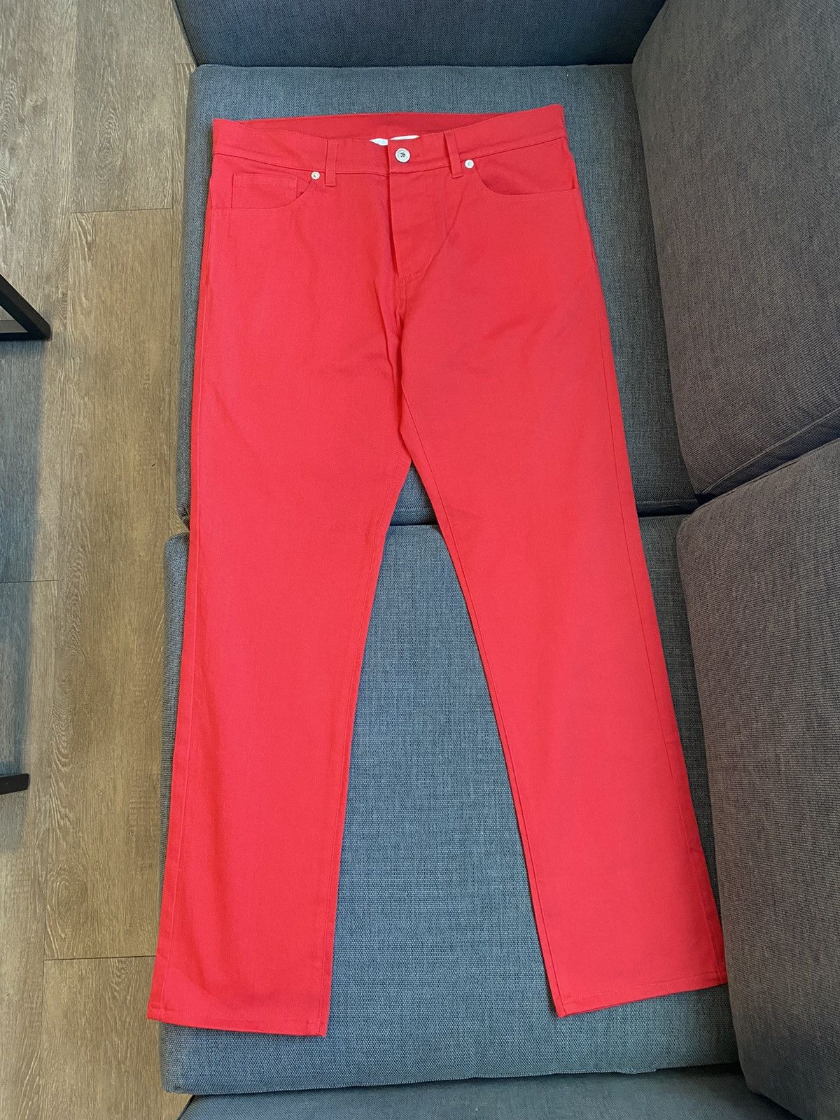 image of Moschino - Red Cotton Pants With Leather Patch, Men's (Size 29)
