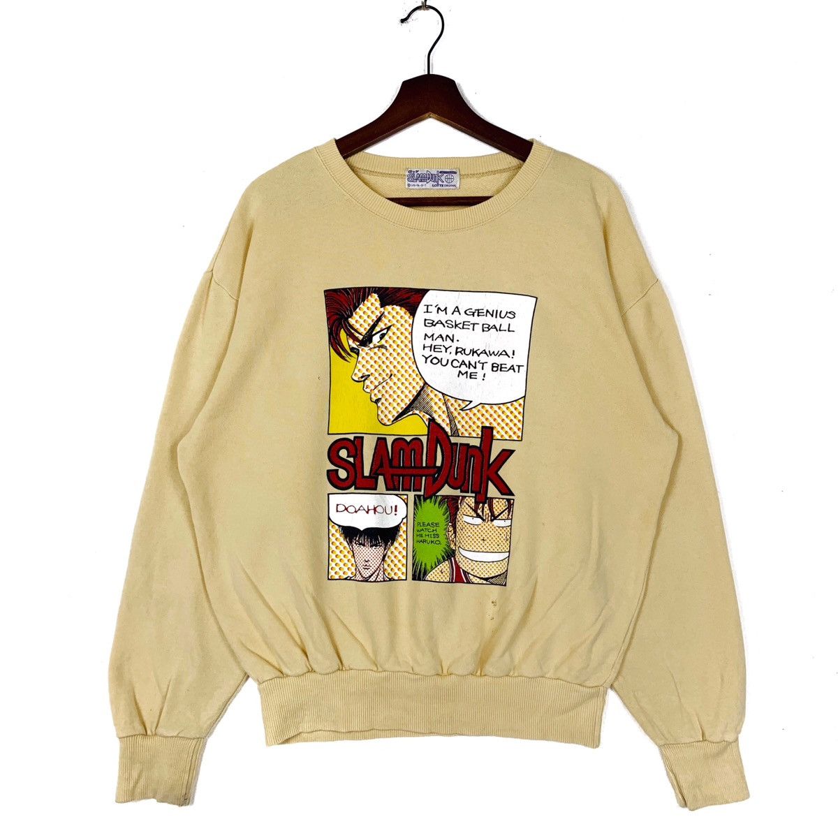image of 90's Japanese Anime Slam Dunk Sweatshirt in Yellow, Men's (Size Medium)