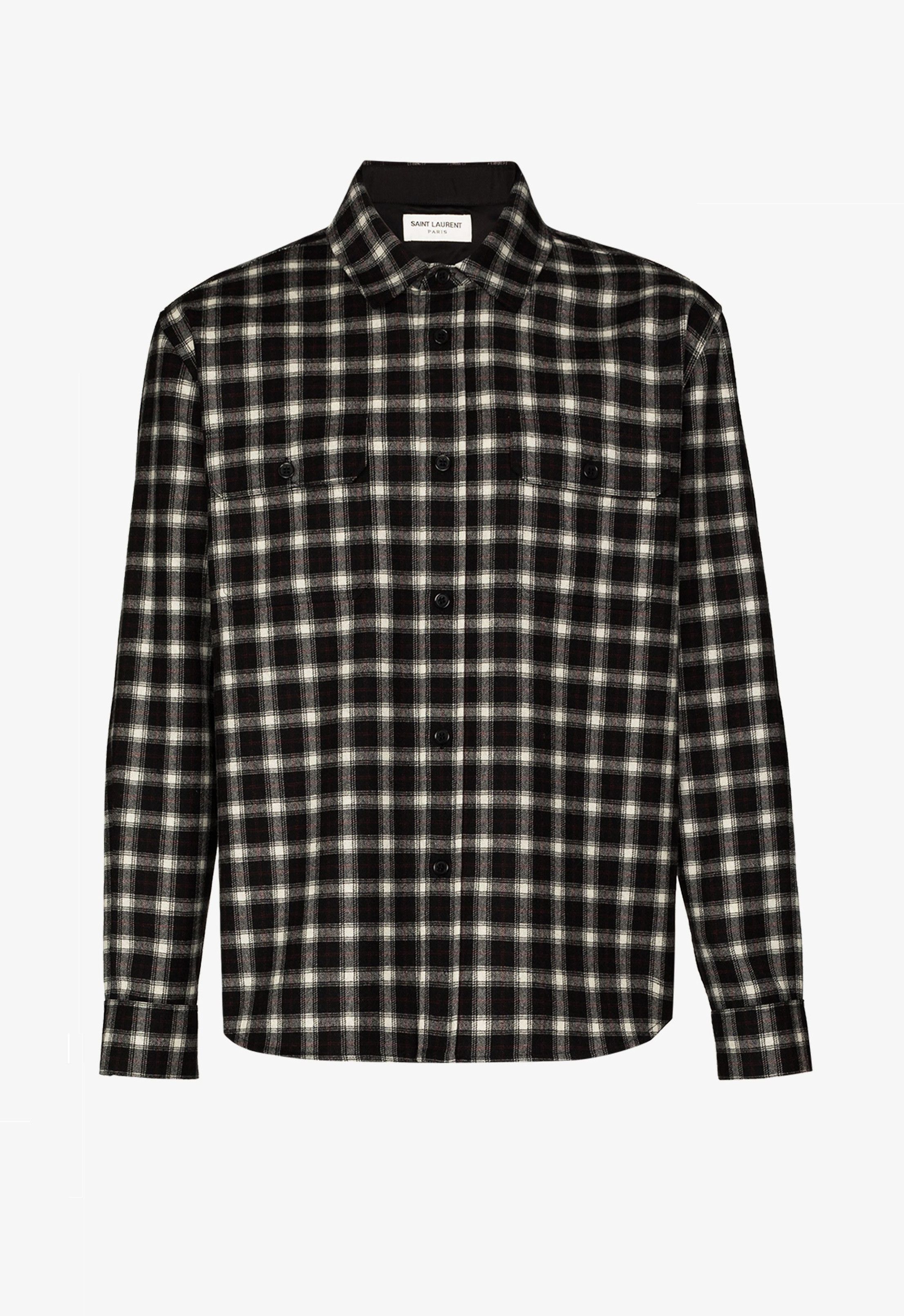 image of Saint Laurent Paris Saint Laurent Fw20 Plaid Wool Check Shirt - Size 40 in Black Red White, Men's