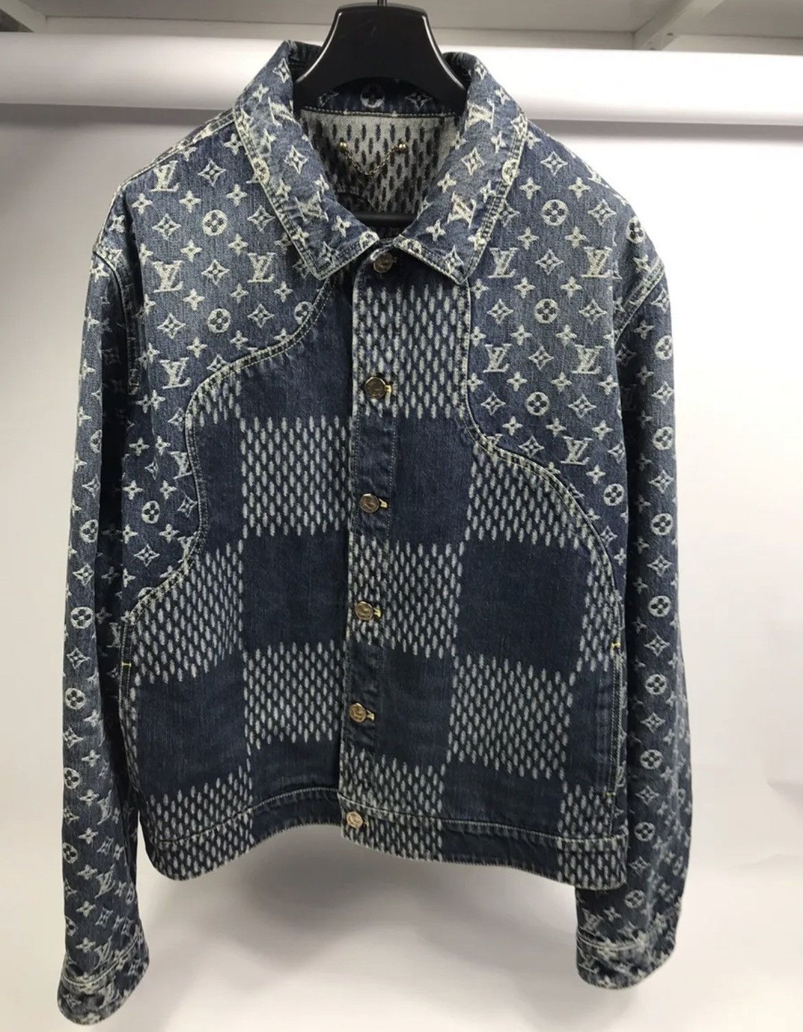 LOUIS VUITTON X NIGO MONOGRAM BLUE DENIM JACKET SIZE: 58