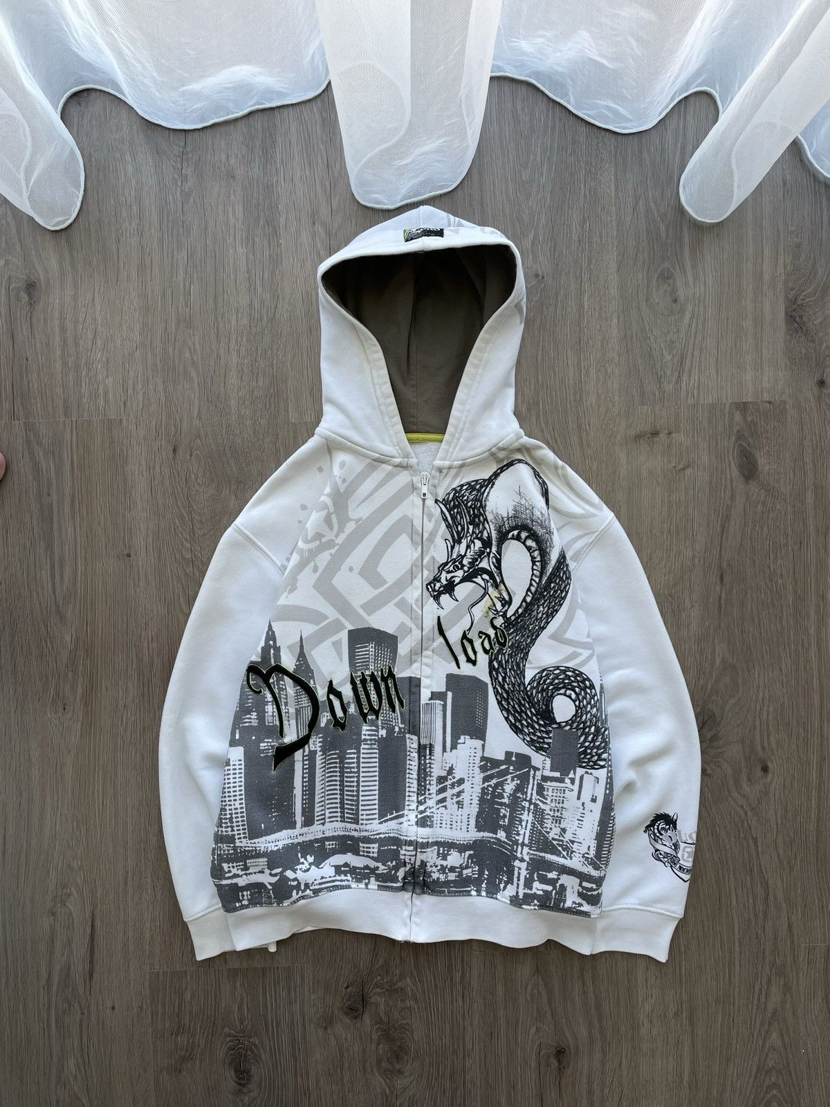 image of Vintage Ed Hardy Christian Audigier Style Hoodie in White, Men's (Size Small)