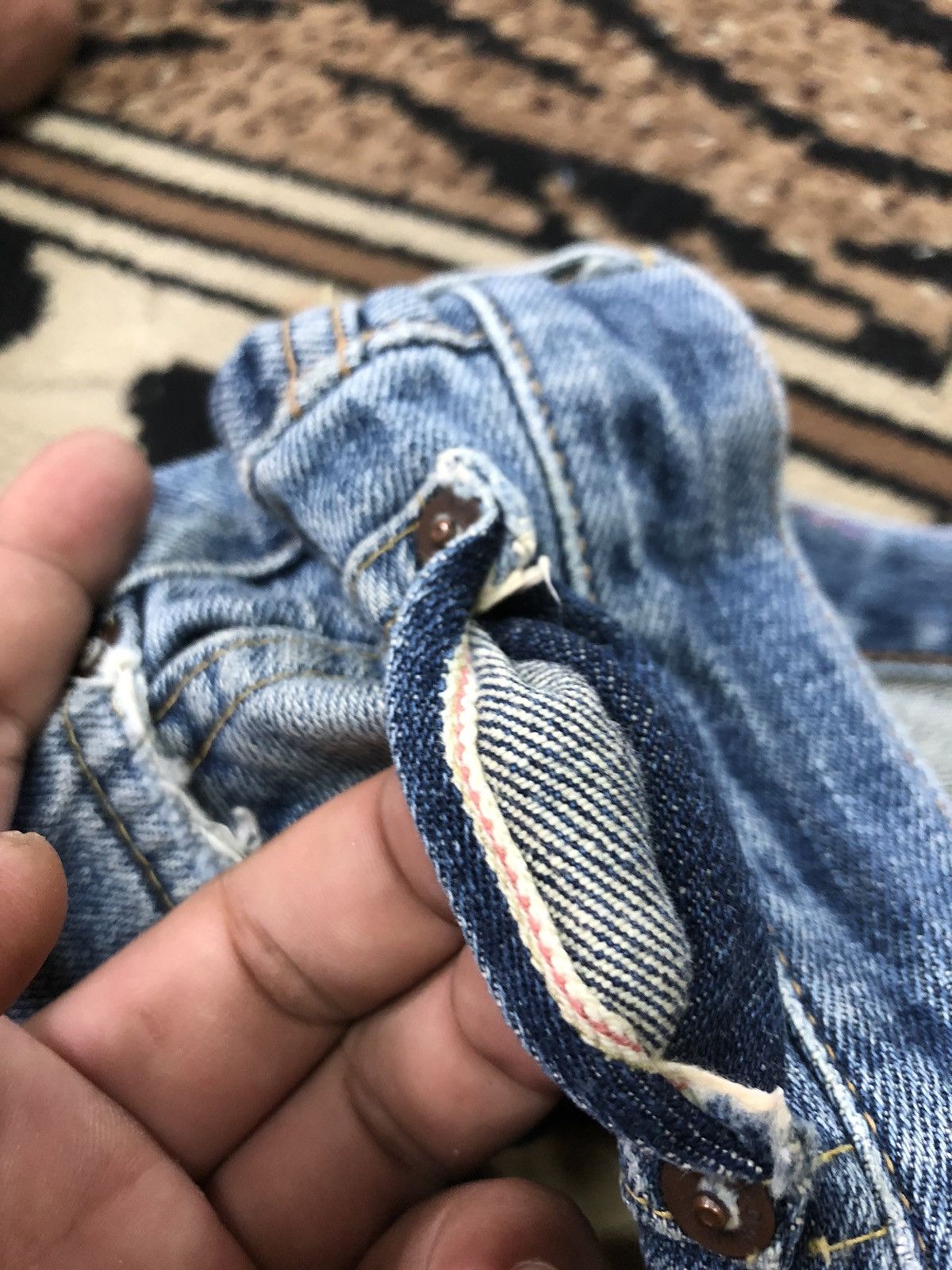 Edwin × Vintage VINTAGE SELVEDGE EDWIN 505x BLUE WASH DISTRESSED DENIM Size US 31 - 4 Thumbnail