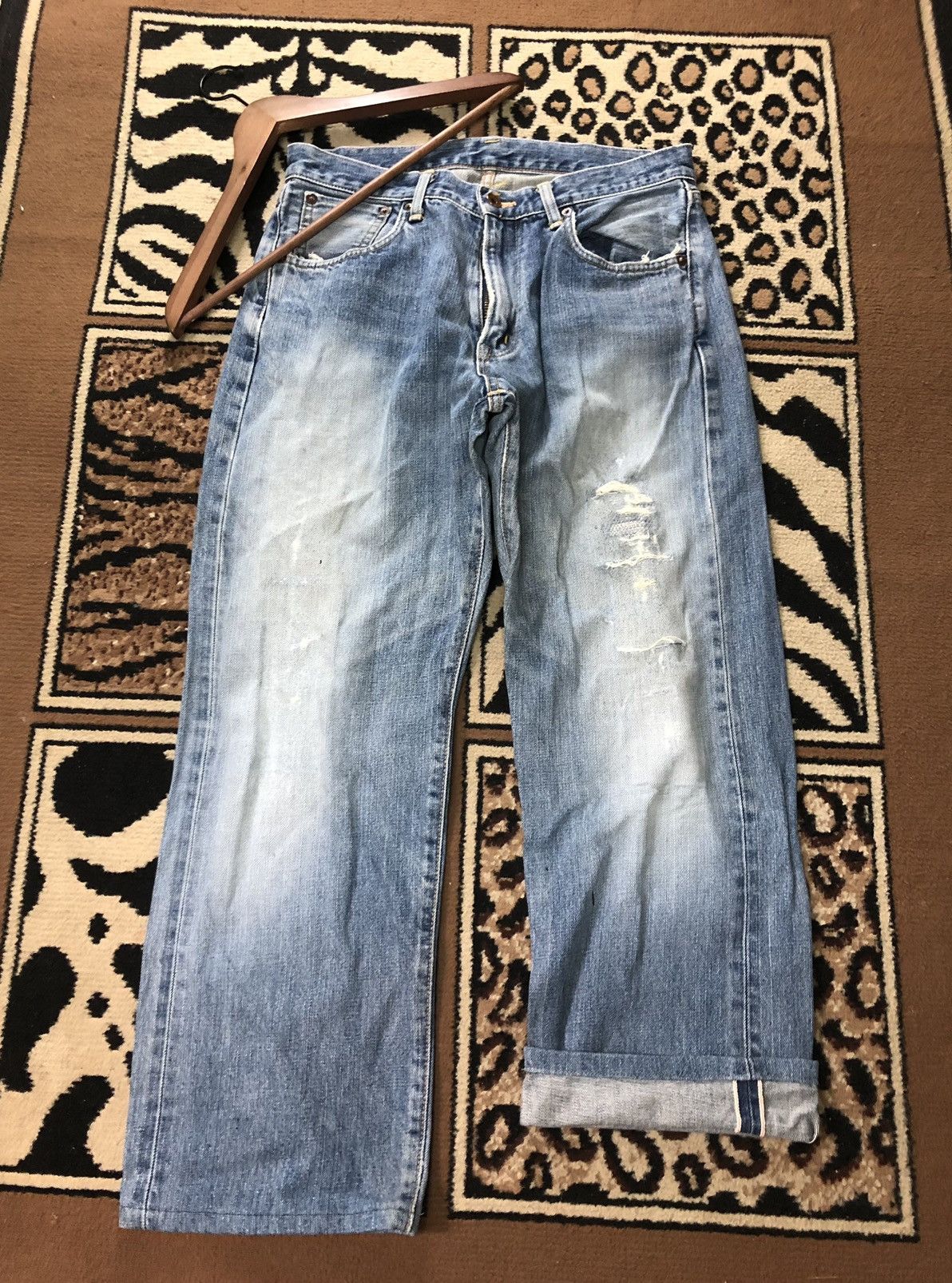 Edwin × Vintage VINTAGE SELVEDGE EDWIN 505x BLUE WASH DISTRESSED DENIM Size US 31 - 1 Thumbnail