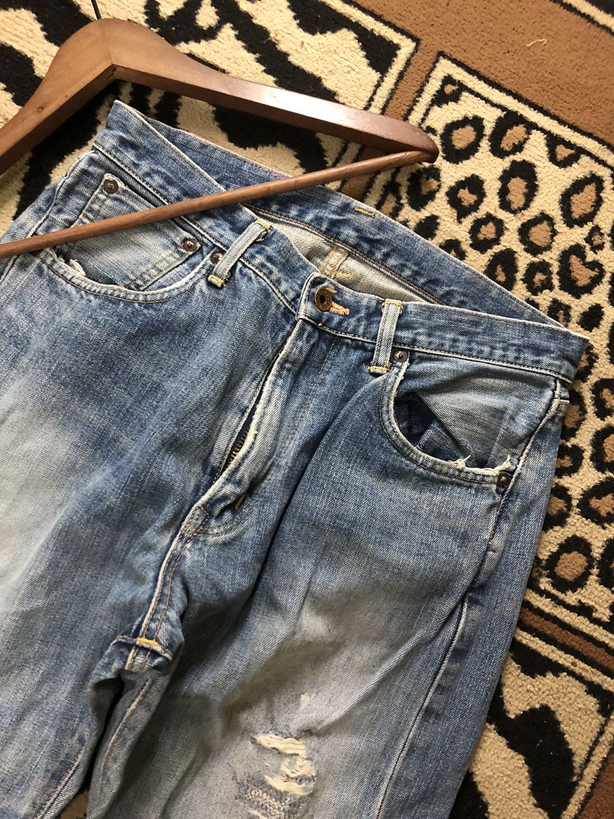 Edwin × Vintage VINTAGE SELVEDGE EDWIN 505x BLUE WASH DISTRESSED DENIM Size US 31 - 2 Thumbnail