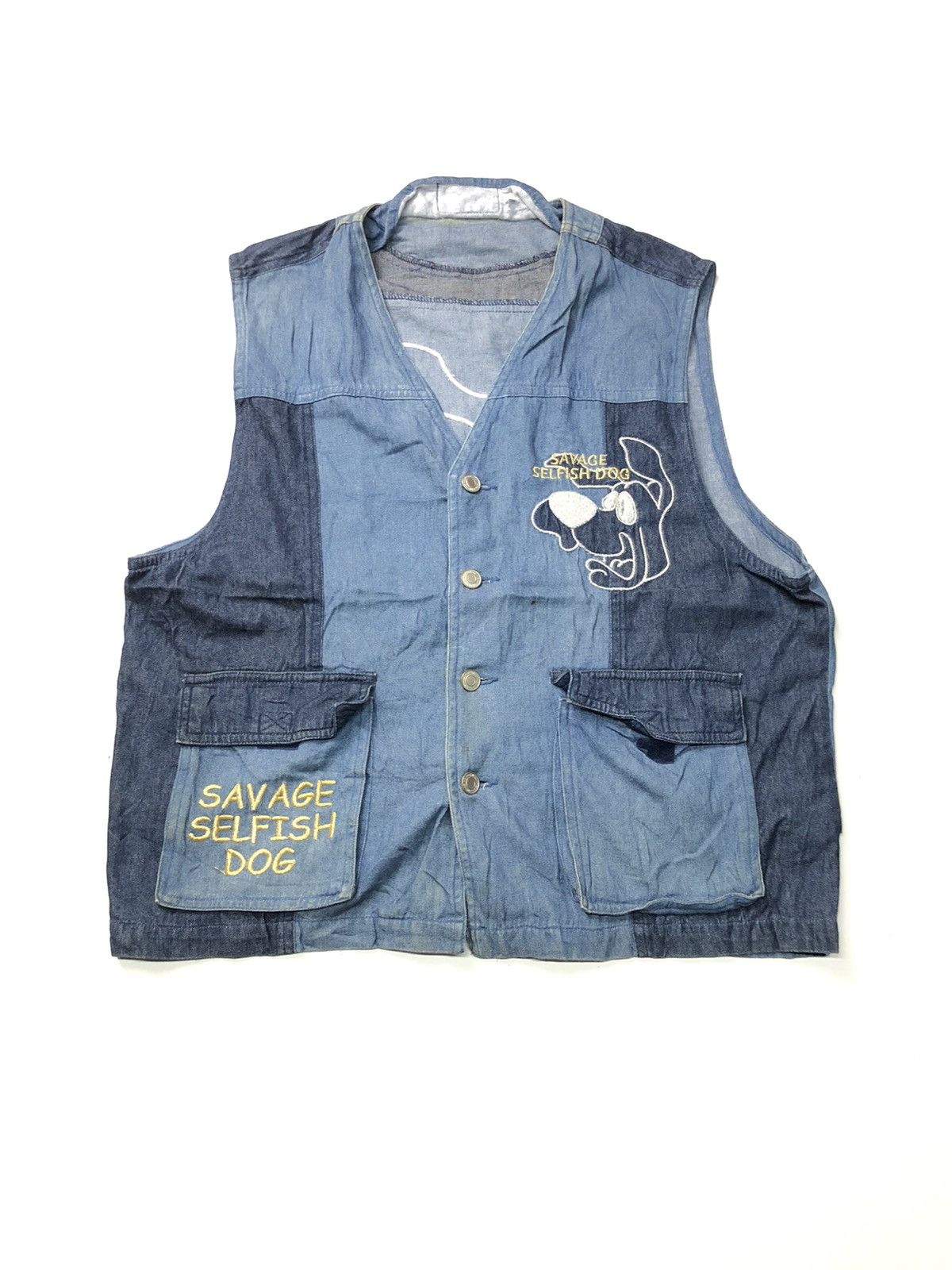 Japanese Brand VINTAGE SAVAGE SELFISH DOG PATCH WORK EMBROIDERY DENIM VEST Size US M / EU 48-50 / 2 - 1 Thumbnail