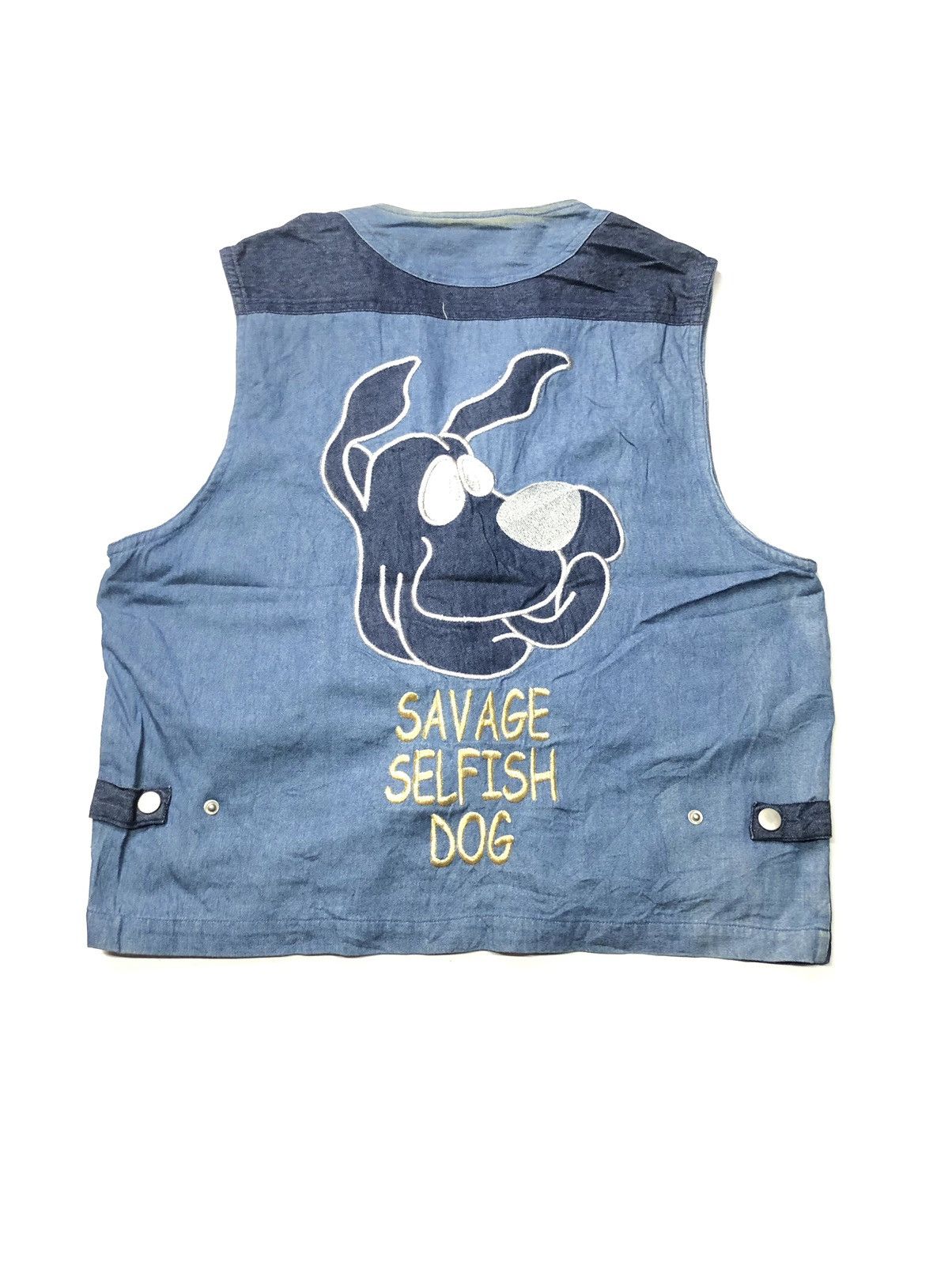 Japanese Brand VINTAGE SAVAGE SELFISH DOG PATCH WORK EMBROIDERY DENIM VEST Size US M / EU 48-50 / 2 - 2 Thumbnail