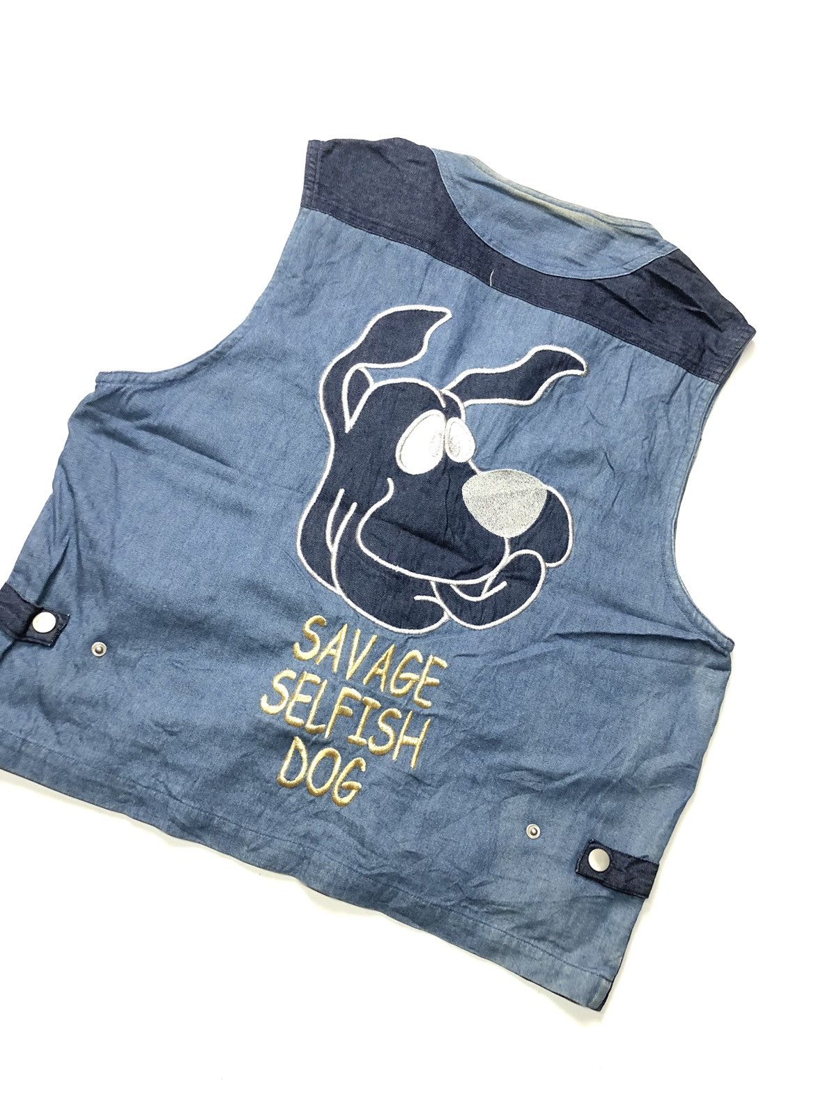 Japanese Brand VINTAGE SAVAGE SELFISH DOG PATCH WORK EMBROIDERY DENIM VEST Size US M / EU 48-50 / 2 - 11 Thumbnail
