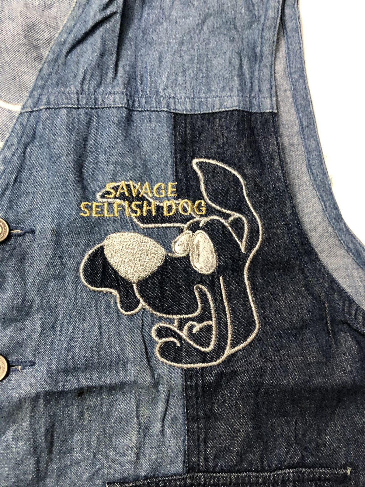 Japanese Brand VINTAGE SAVAGE SELFISH DOG PATCH WORK EMBROIDERY DENIM VEST Size US M / EU 48-50 / 2 - 4 Thumbnail