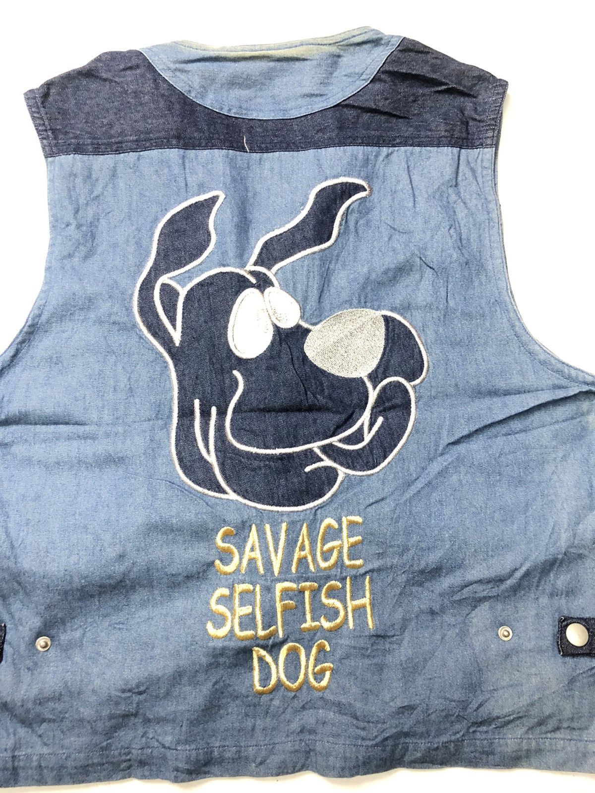 Japanese Brand VINTAGE SAVAGE SELFISH DOG PATCH WORK EMBROIDERY DENIM VEST Size US M / EU 48-50 / 2 - 12 Thumbnail